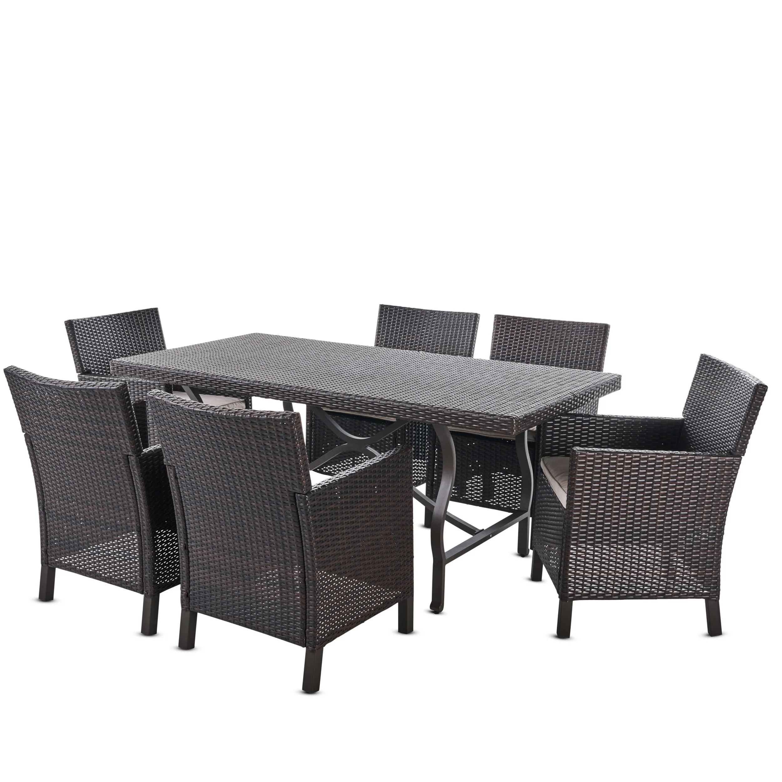 Arlone Outdoor 7 Piece Wicker Dining Set with Aluminum Framed Dining Table - furnishings