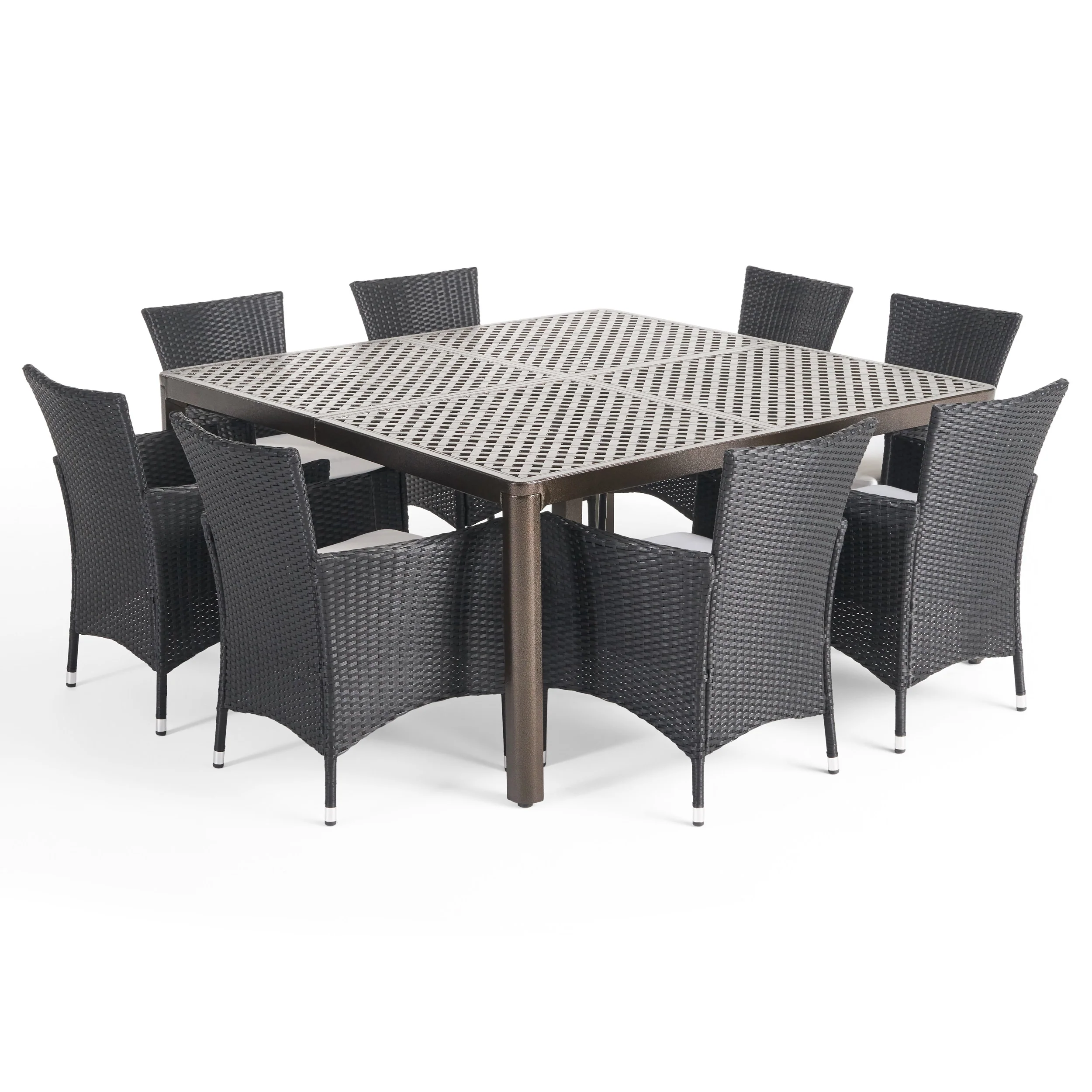 Nelly Outdoor Aluminum and Wicker 8 Seater Dining Set - furnishings