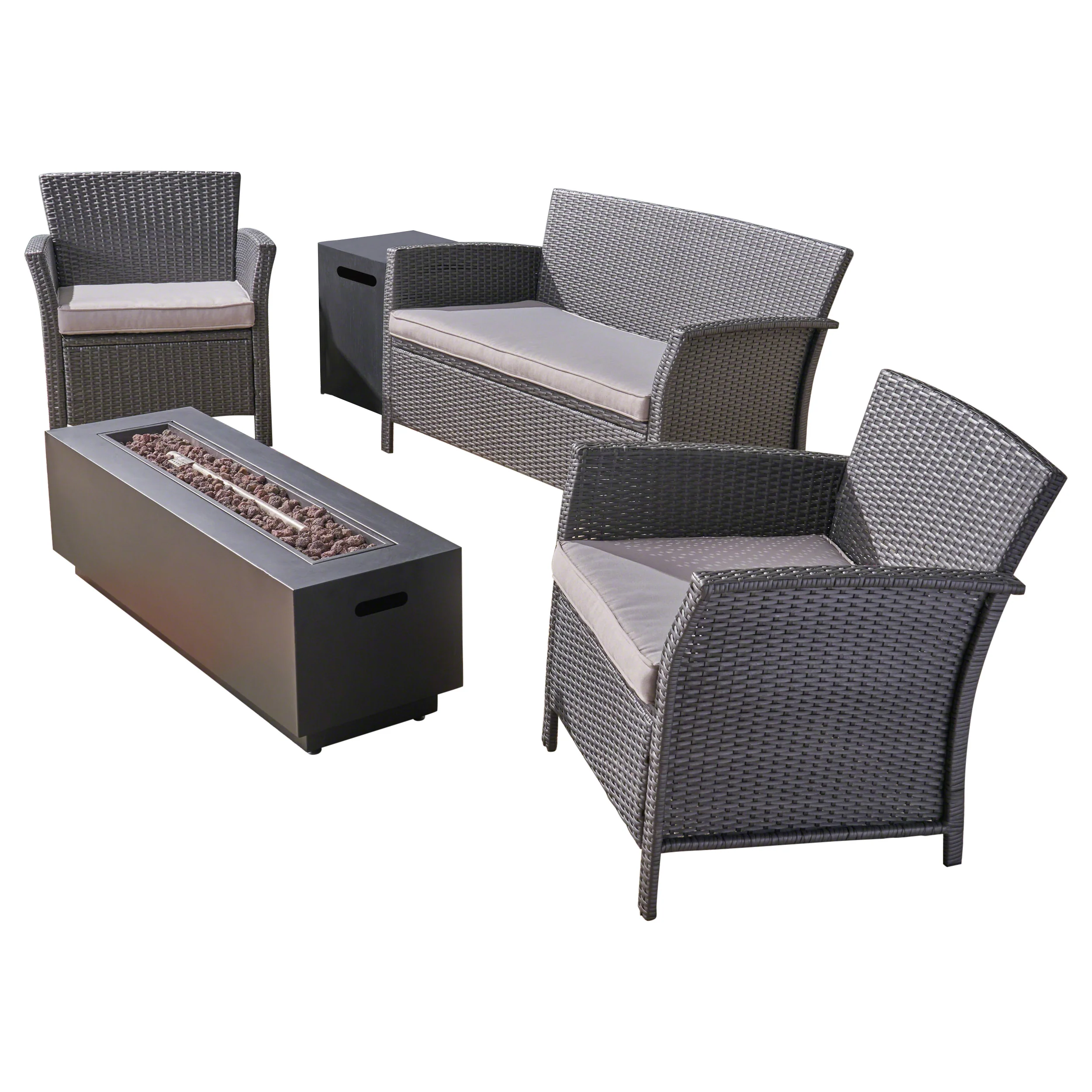 Mason Outdoor 4 Seater Wicker Chat Set with Fire Pit - furnishings