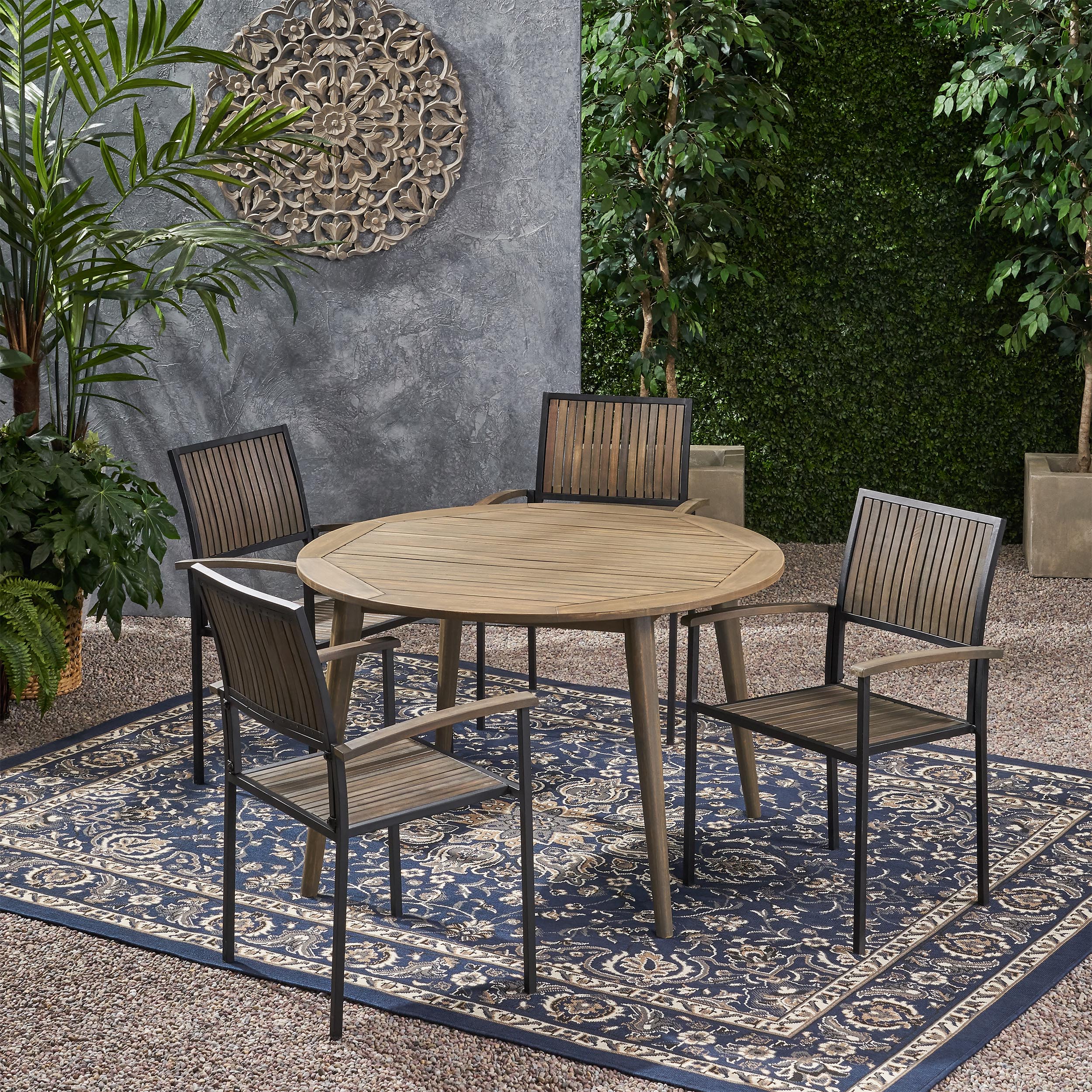 Sylvia Outdoor 4 Seater Acacia Wood Circular Dining Set - furnishings