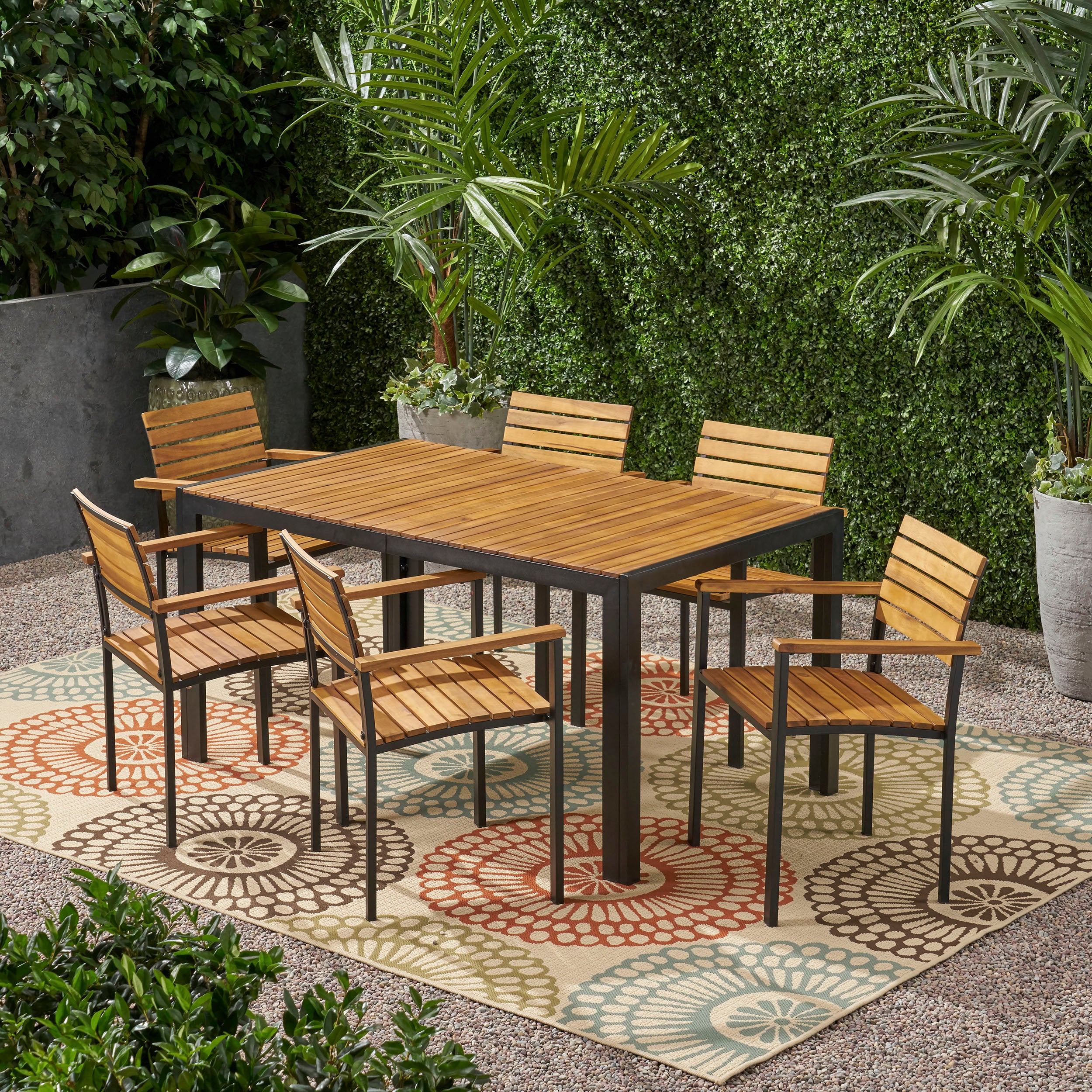 Natalie Outdoor 6 Seater Wood and Iron Dining Set - furnishings