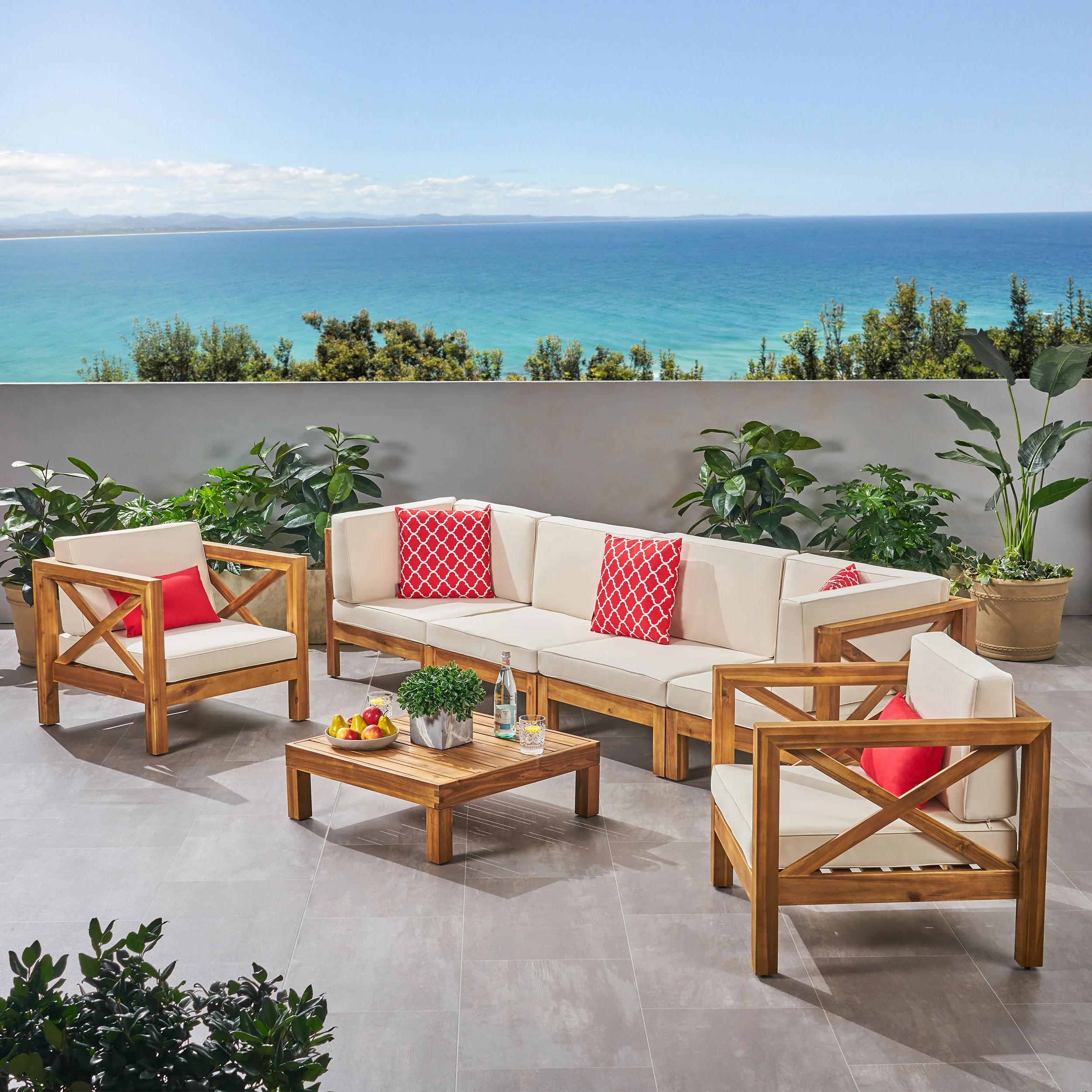 Morgan Outdoor 6 Seater Acacia Wood Sofa Chat Set - furnishings