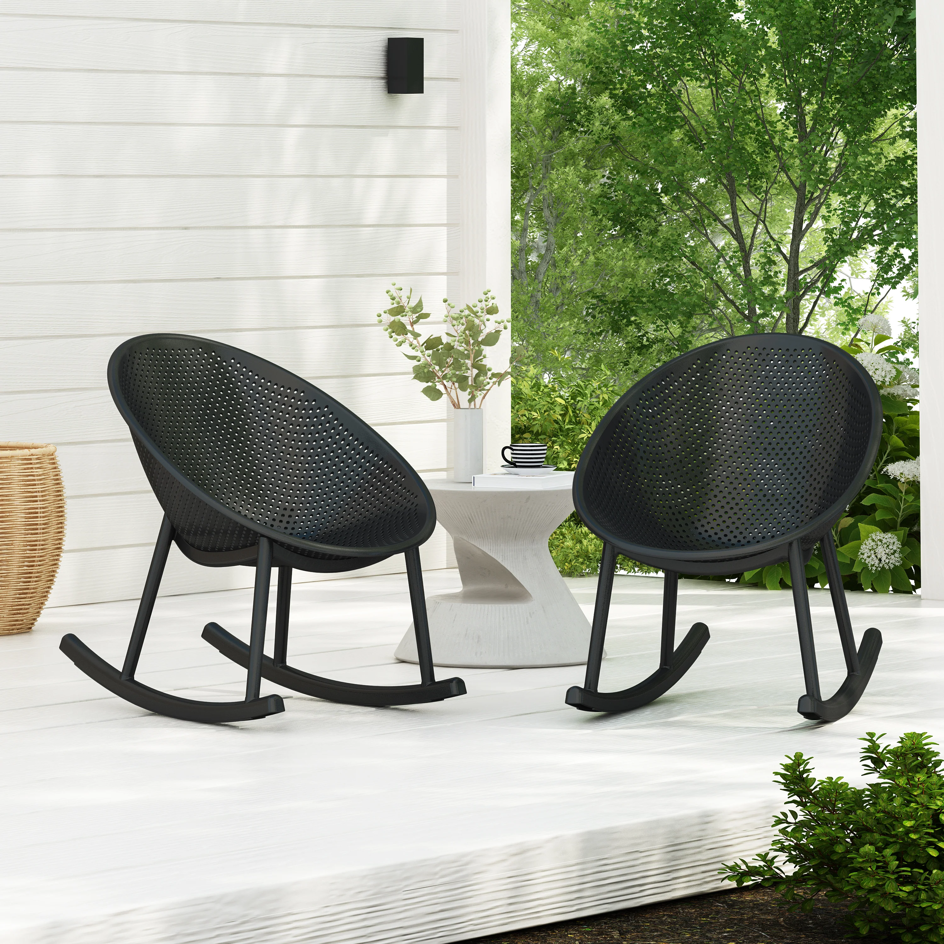 Edmont Indoor & Outdoor Polypropelene Plastic Rocking Chairs, Set of 2 - furnishings