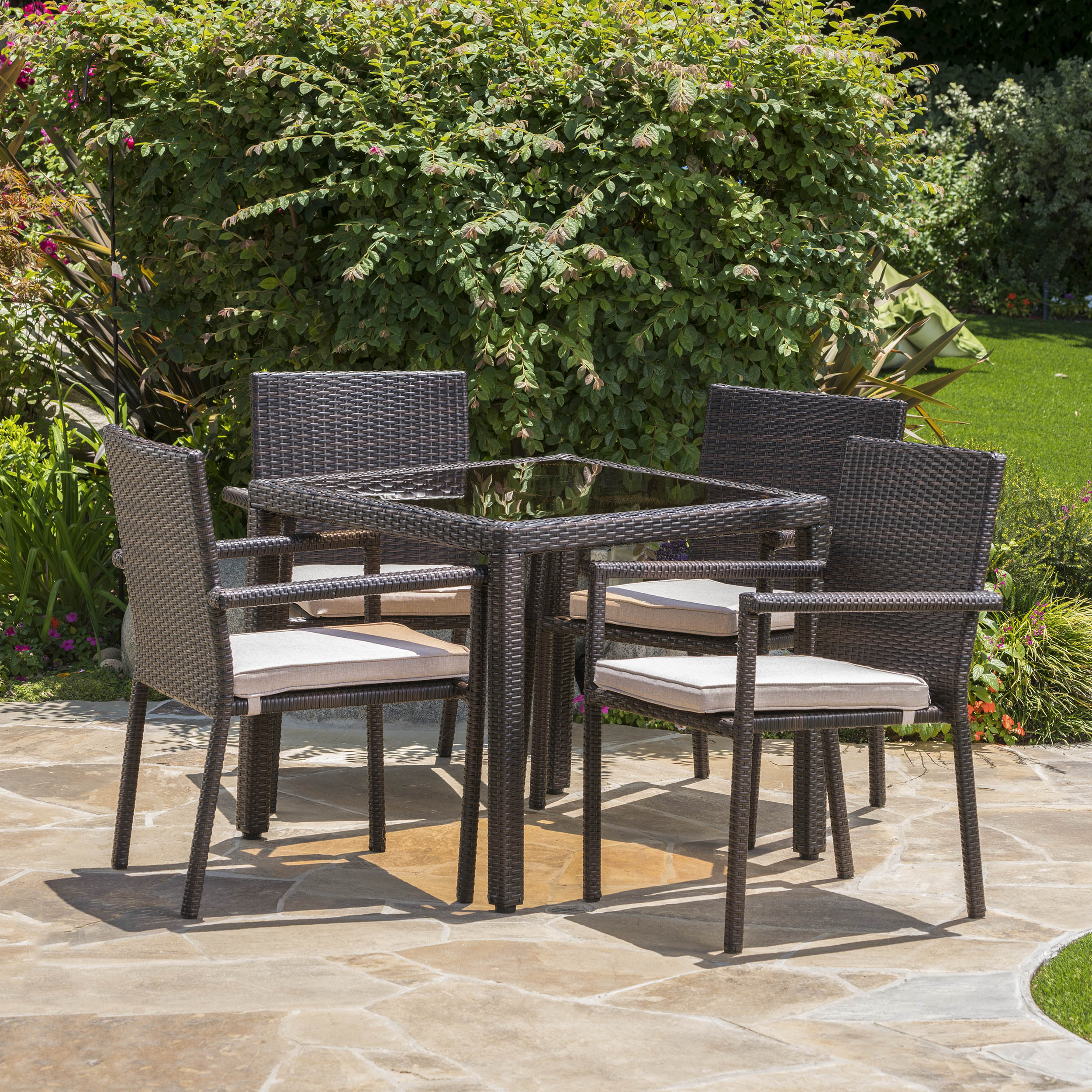 San Tropez Outdoor 5 Piece Dining Set with Water Resistant Cushions - furnishings