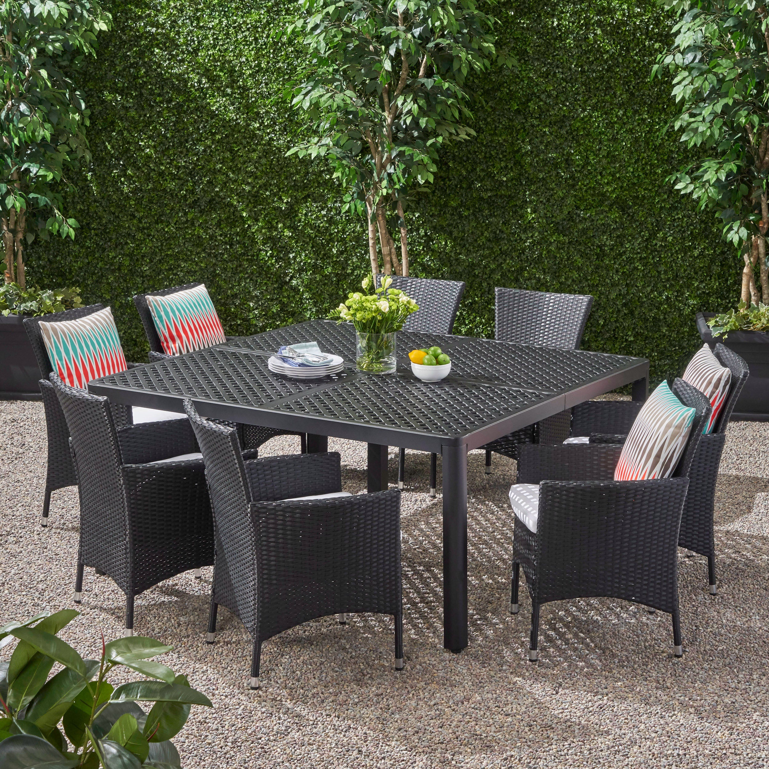 Nelly Outdoor Aluminum and Wicker 8 Seater Dining Set - furnishings