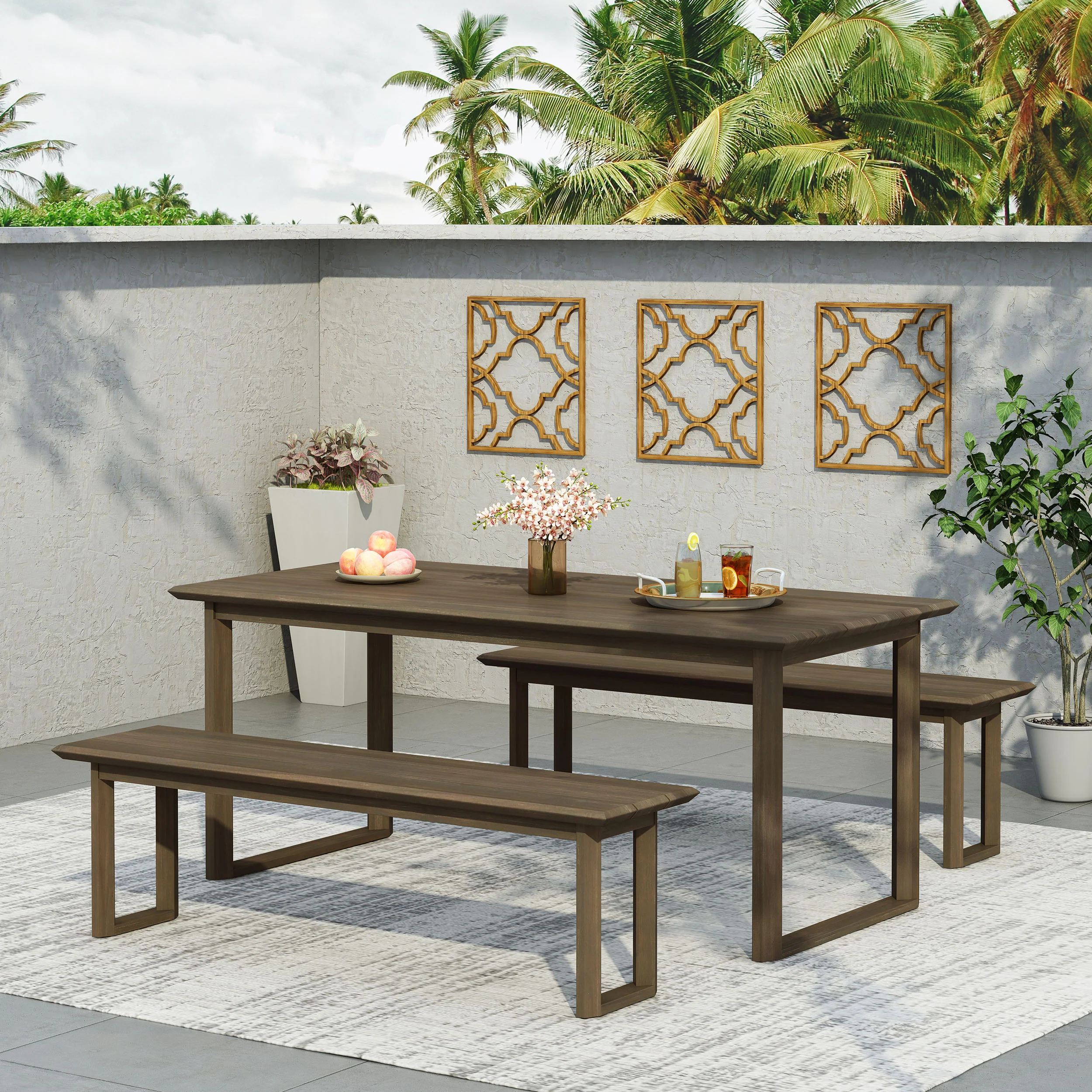Conifer Outdoor Acacia Wood 3 Piece Picnic Set - furnishings