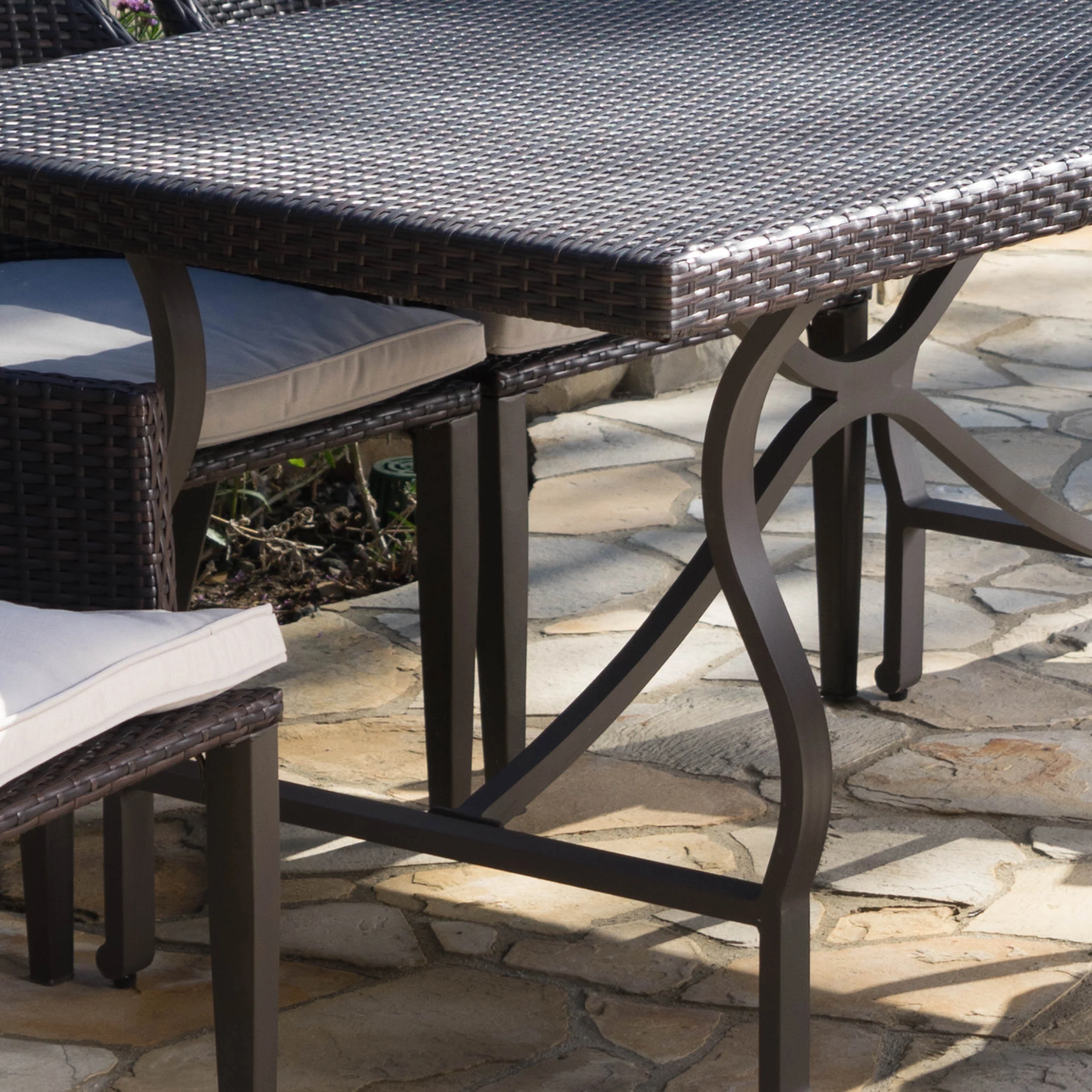 Hartlford Outdoor 7 Piece Wicker Dining Set with Aluminum Framed Dining Table - furnishings