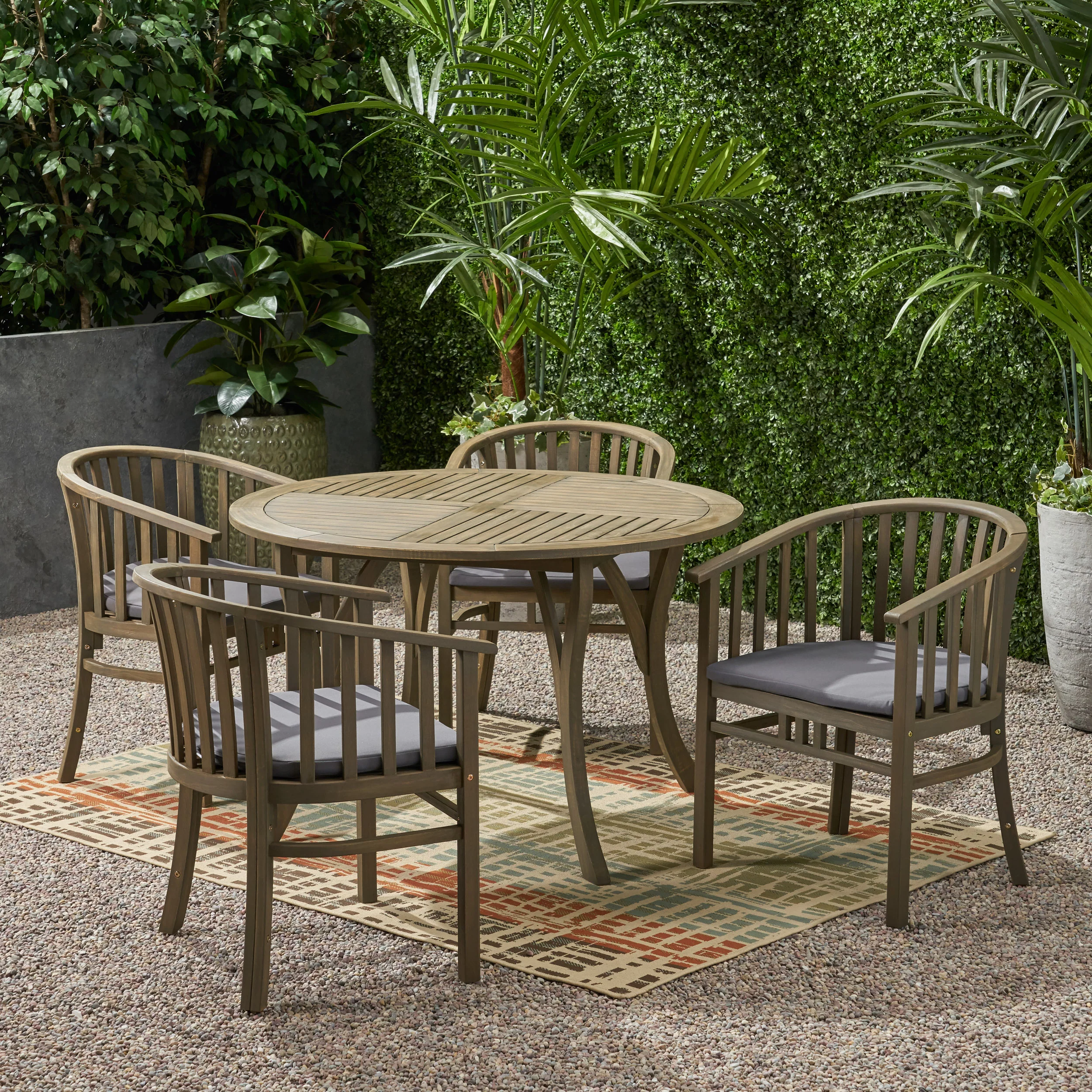 Rosin Outdoor 4 Seater Acacia Wood Circular Dining Set - furnishings