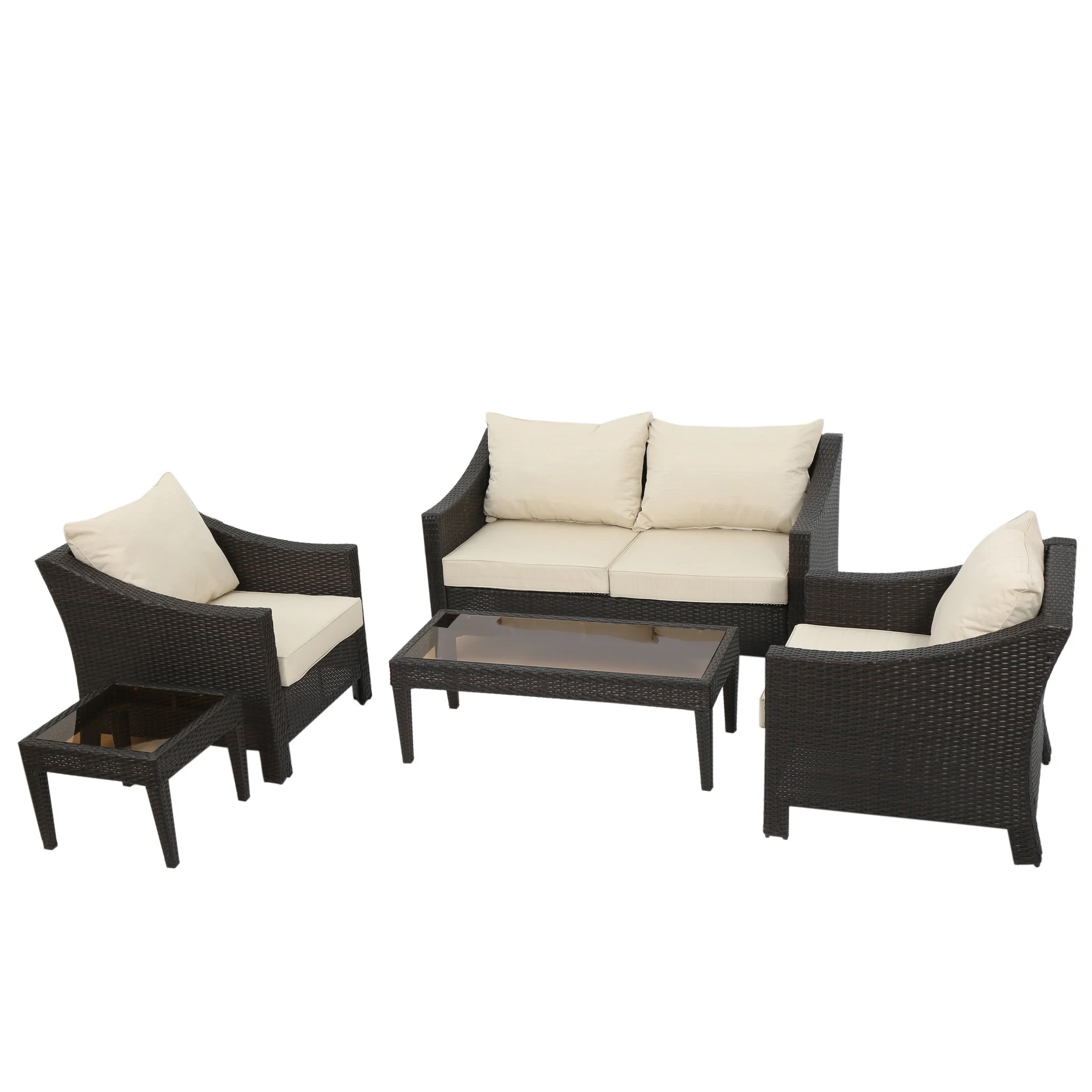 Alfarin Outdoor 5-piece Wicker Chat Set with Cushions - furnishings