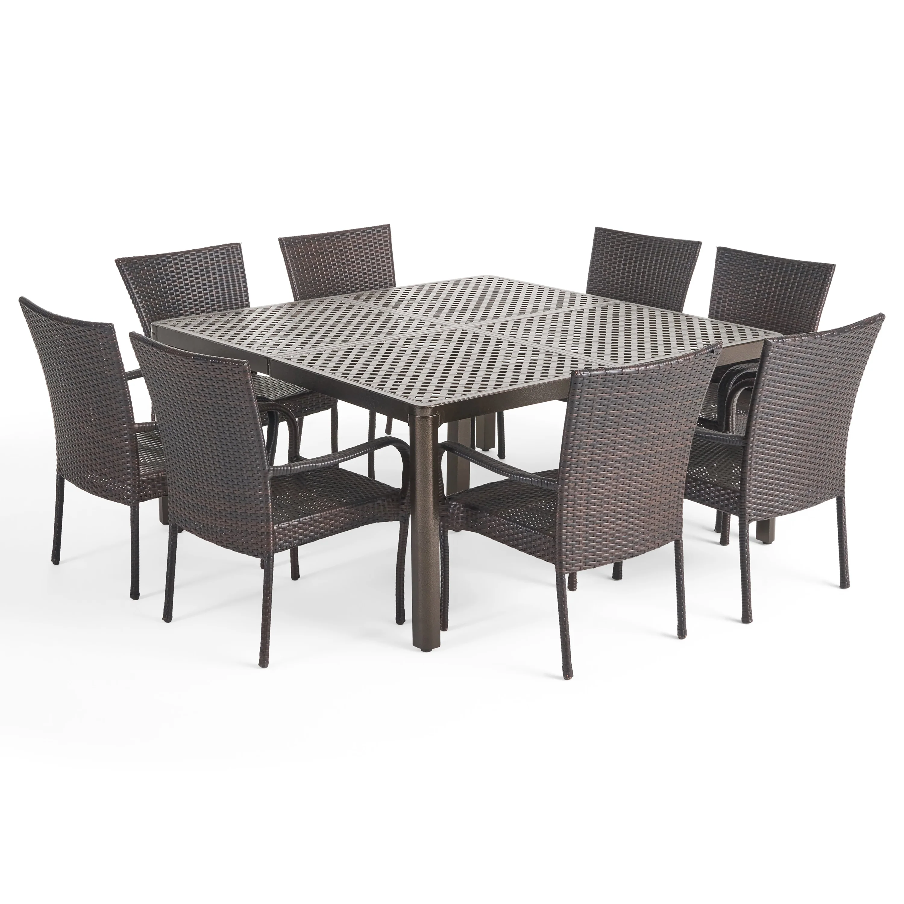 Lillian Outdoor Aluminum and Wicker 8 Seater Dining Set with Stacking Chairs - furnishings