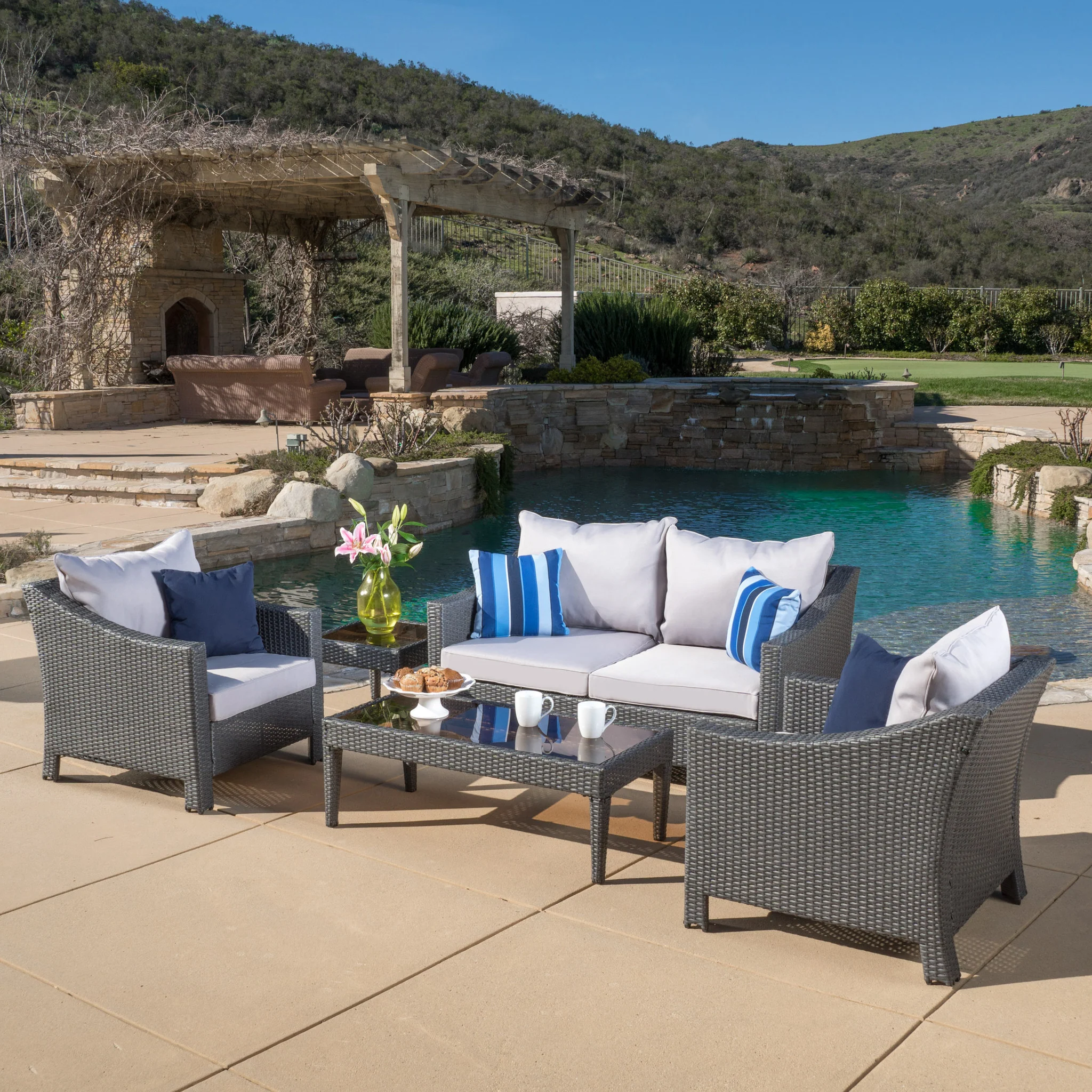 Caspian 5pc Outdoor Grey Wicker Sofa Set - furnishings