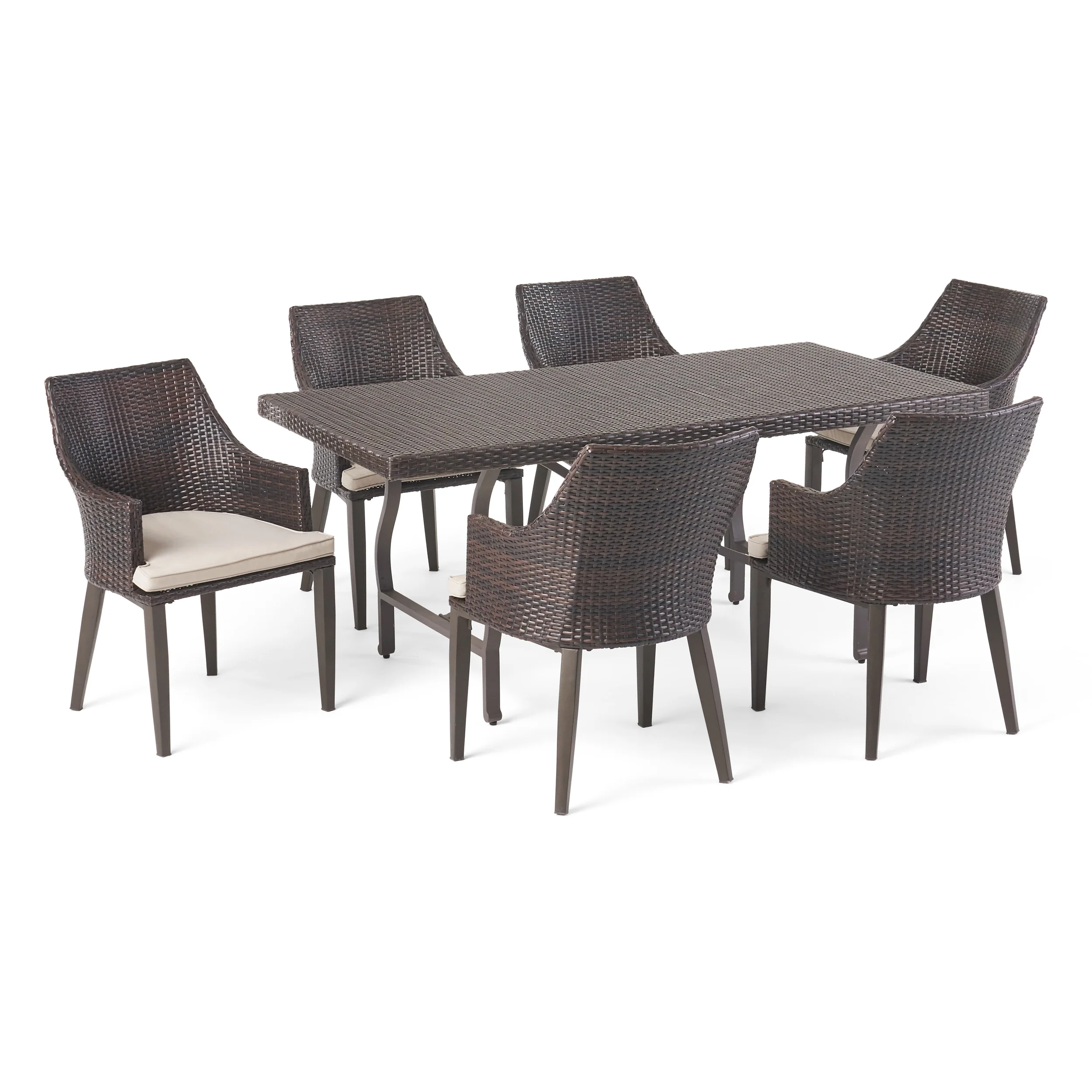 Hartlford Outdoor 7 Piece Wicker Dining Set with Aluminum Framed Dining Table - furnishings
