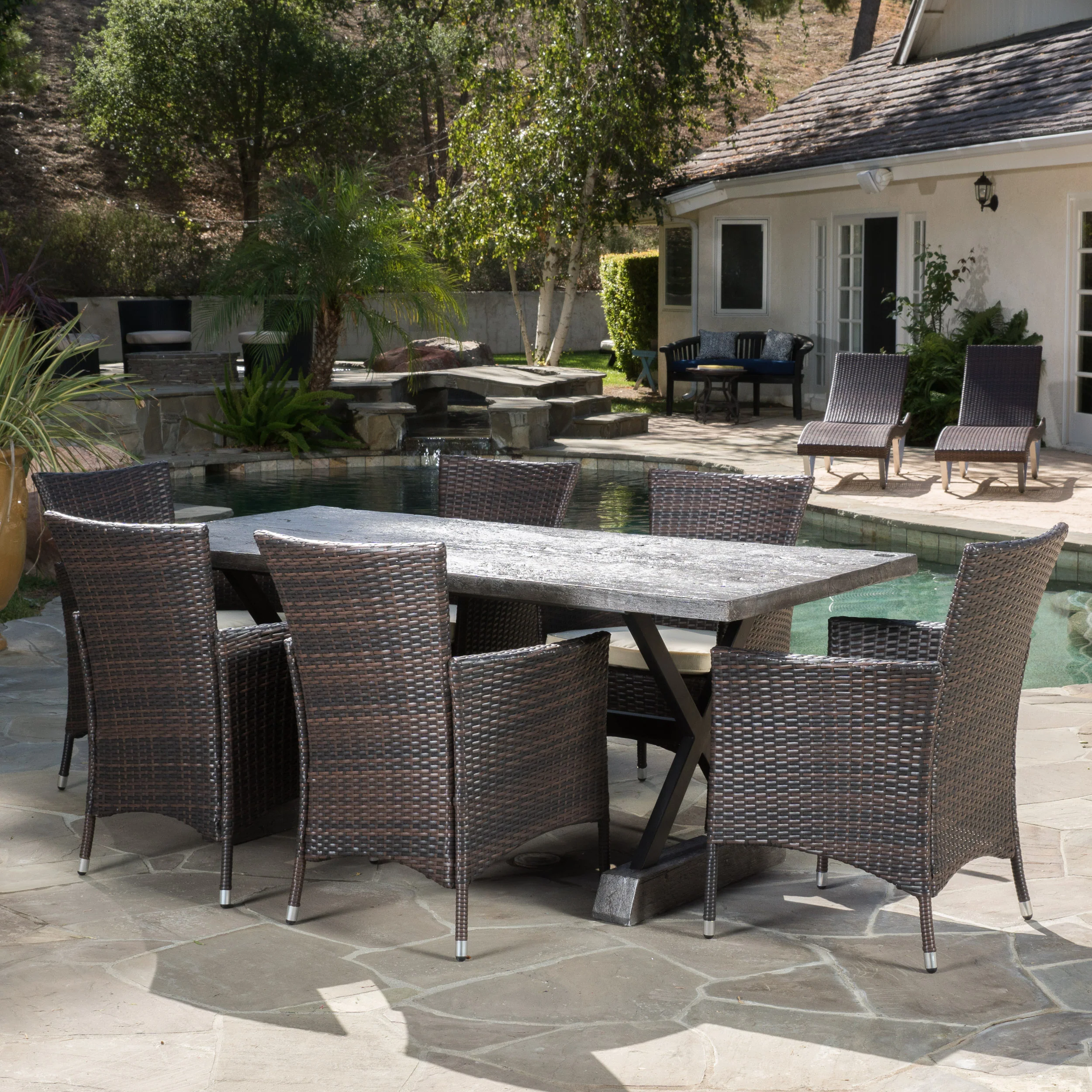 Whitwell Outdoor 7 Piece Lightweight Concrete Dining Set - furnishings