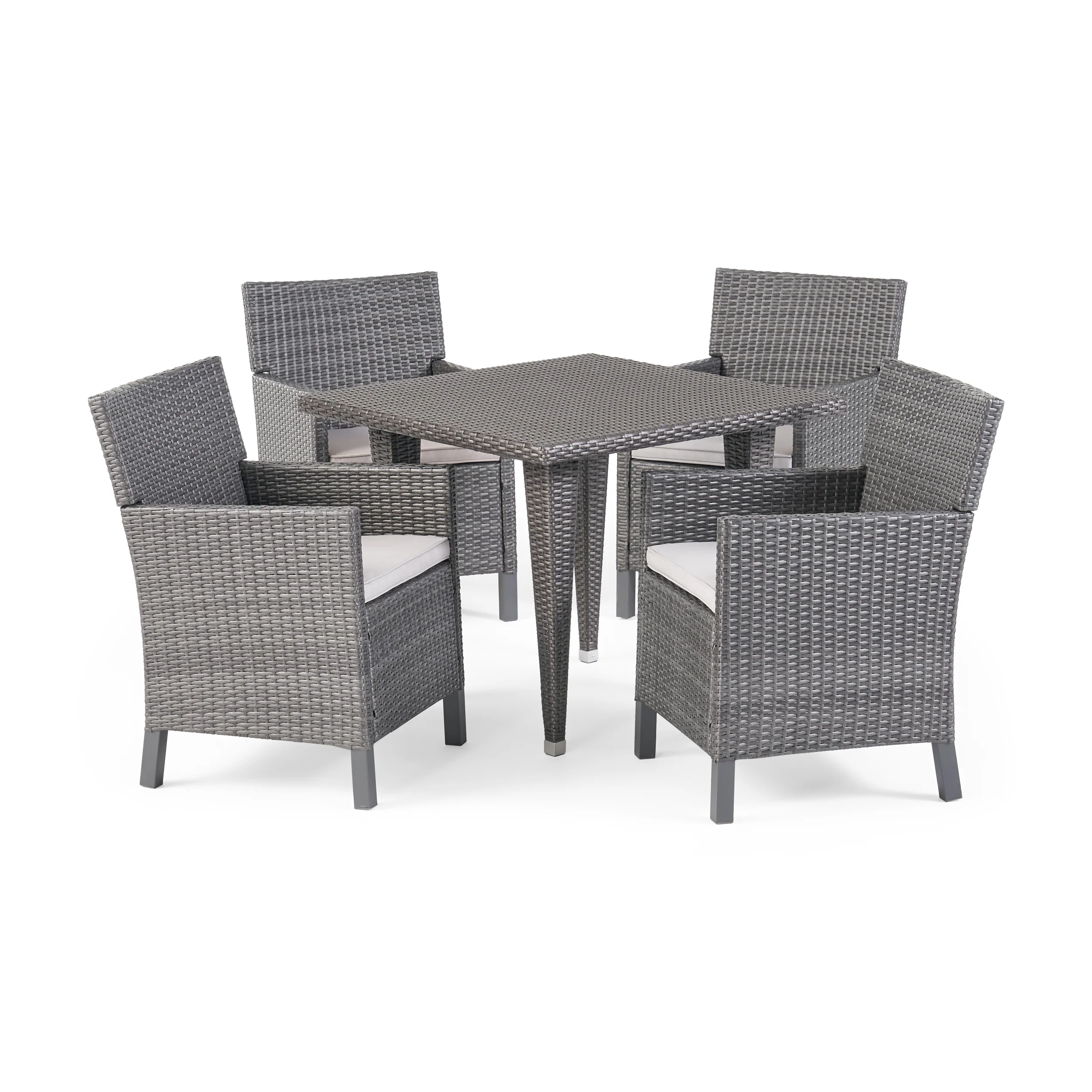 Cerrenne Outdoor 5 Piece Wicker Dining Set with Water Resistant Cushions - furnishings