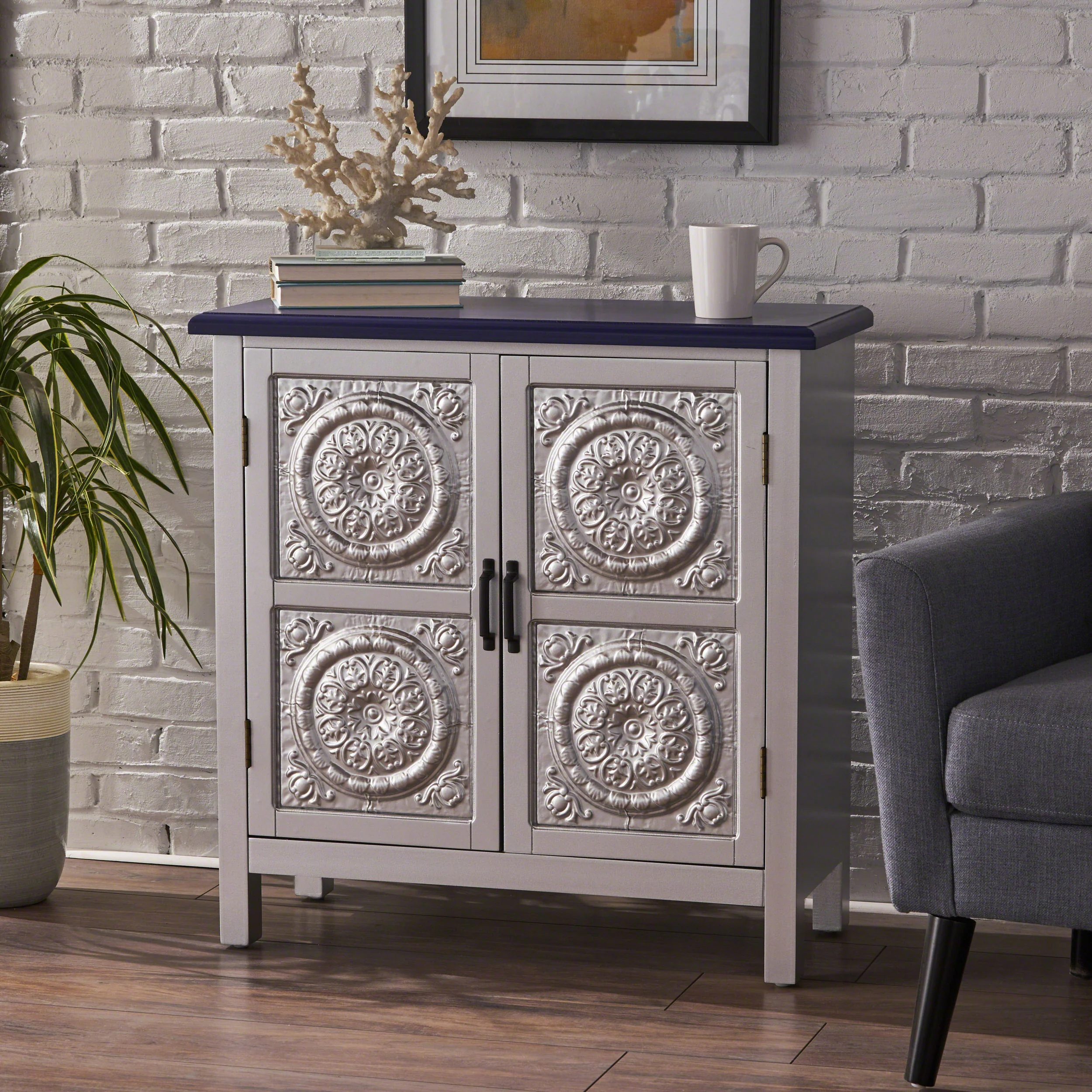 Aliana Finished Firwood Cabinet with Faux Wood Overlay and Accented Top - furnishings