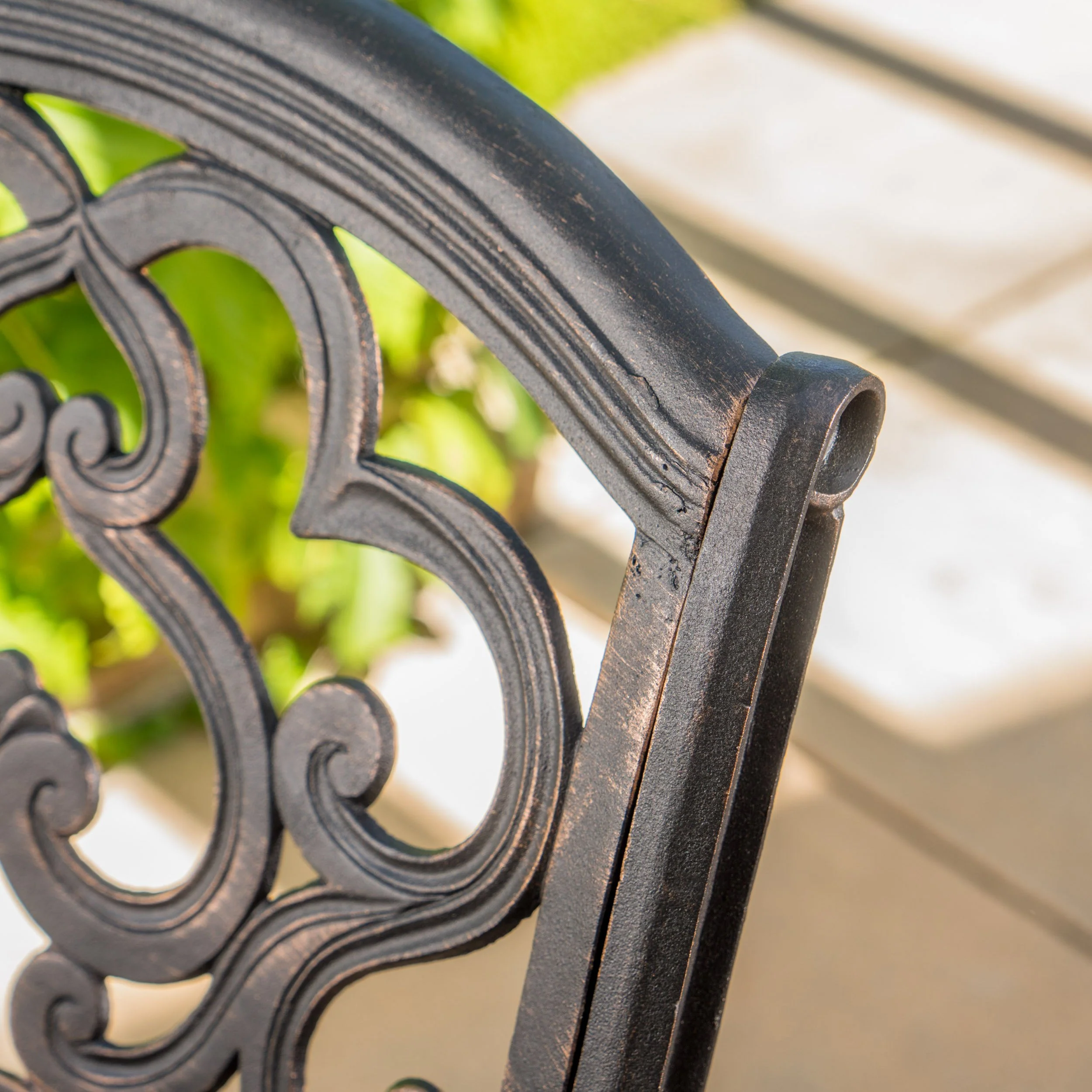 Ariel Outdoor 9 Piece Patina Copper Finish Cast Aluminum Dining Set - furnishings