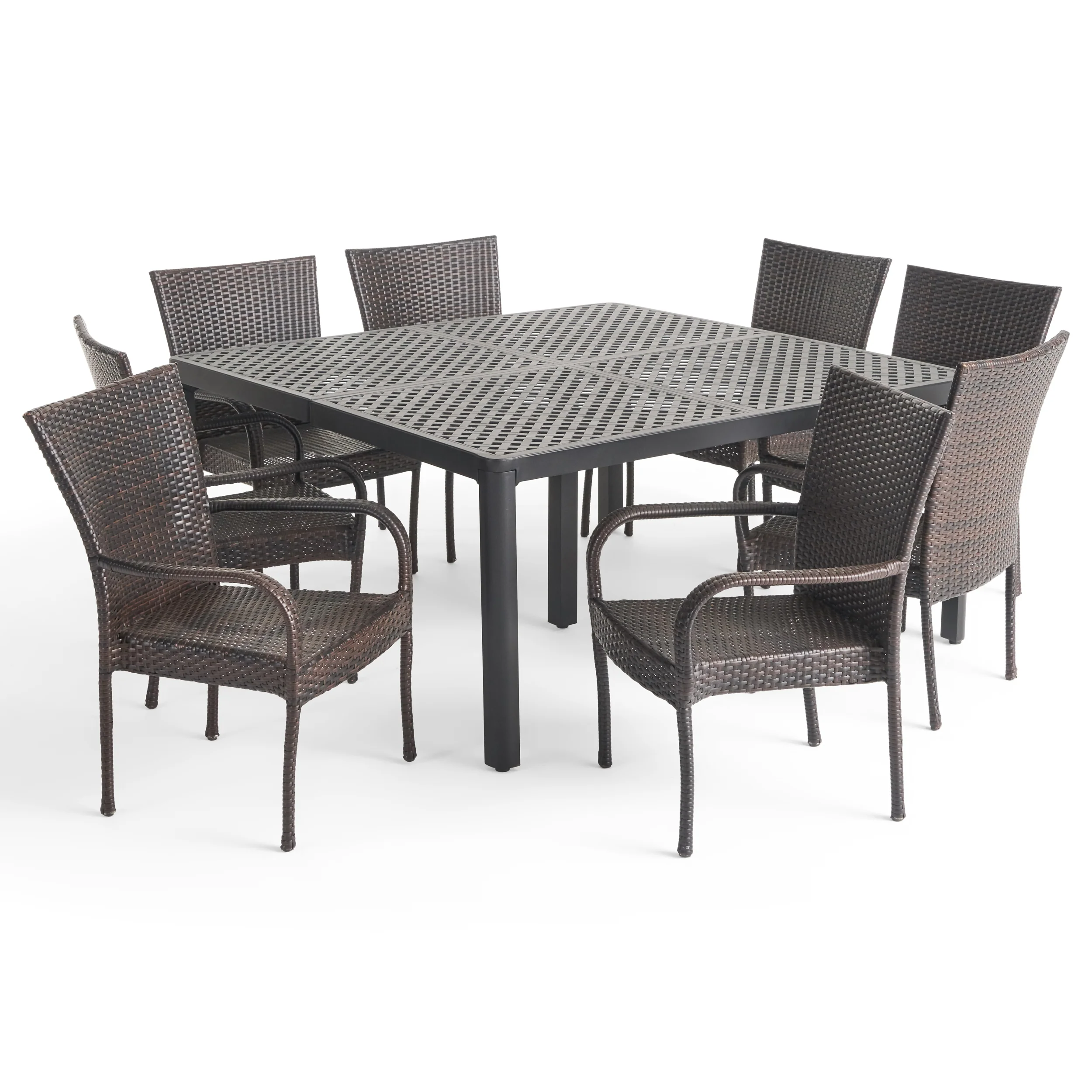 Lillian Outdoor Aluminum and Wicker 8 Seater Dining Set with Stacking Chairs - furnishings