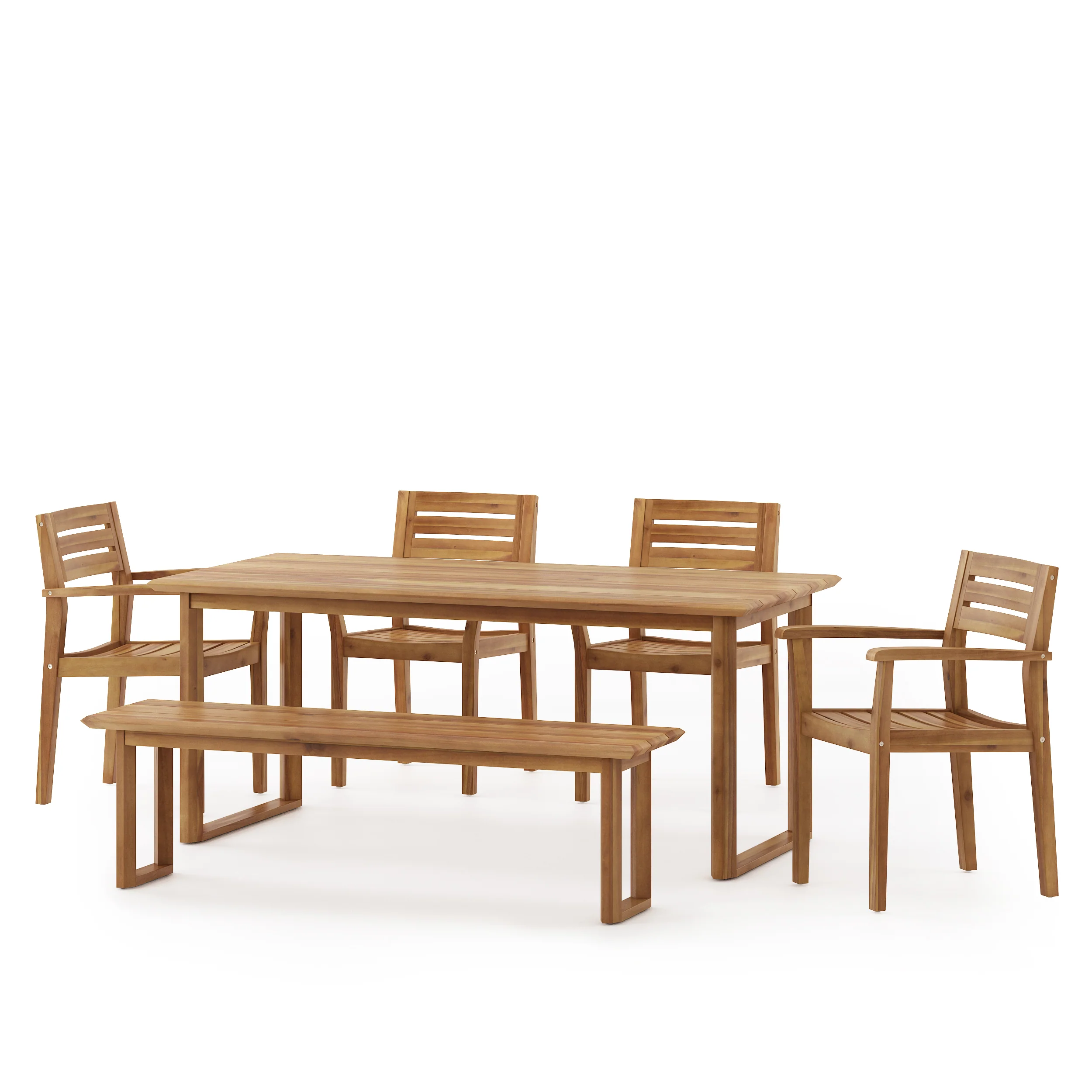 Nibley Outdoor Acacia Wood 6 Piece Dining Set with Bench - furnishings