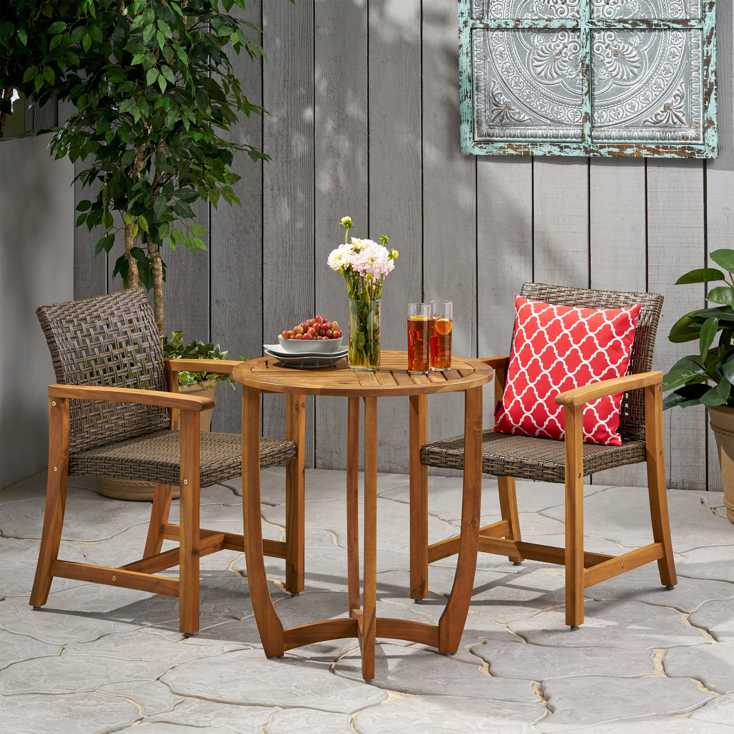 Ayush Outdoor 2 Seater Acacia Wood Dining Set - furnishings