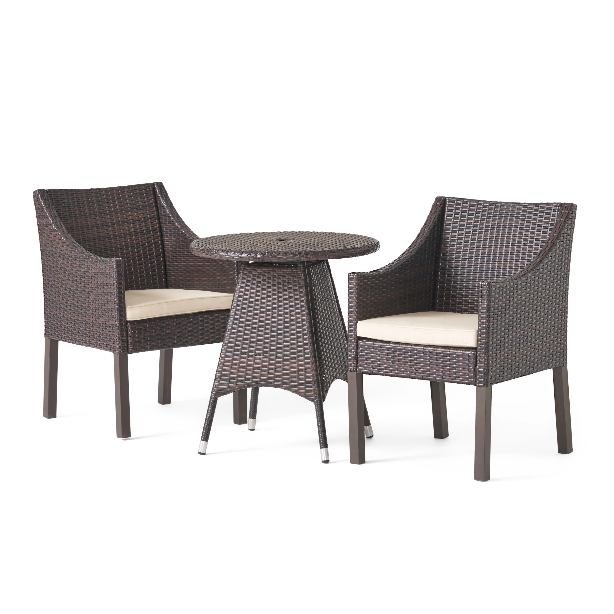 Frances Outdoor 3 Piece Multi-brown Wicker Round Dining Set - furnishings
