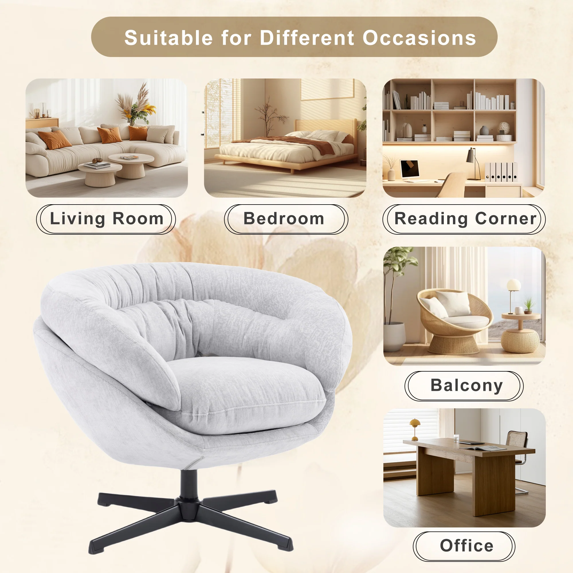 Olevate Chenille Upholstered 360 degree Swivel Arm Chair, Metal Cross-shape legs - furnishings