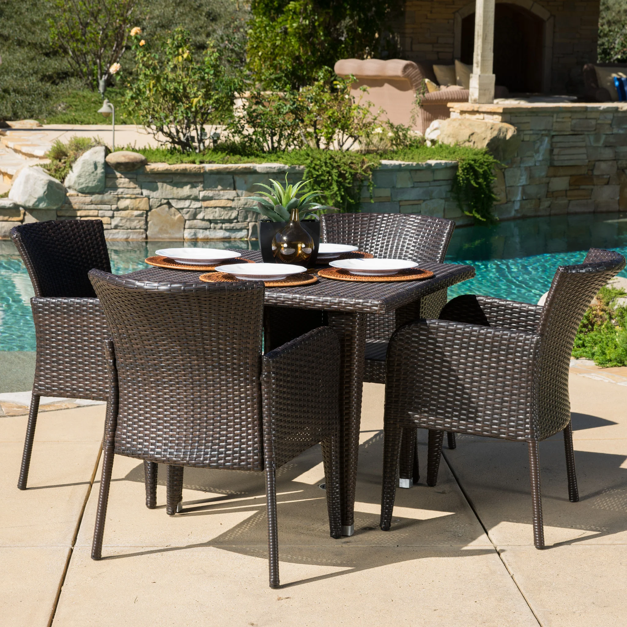 Maple Outdoor 5-piece Wicker Dining Set - furnishings