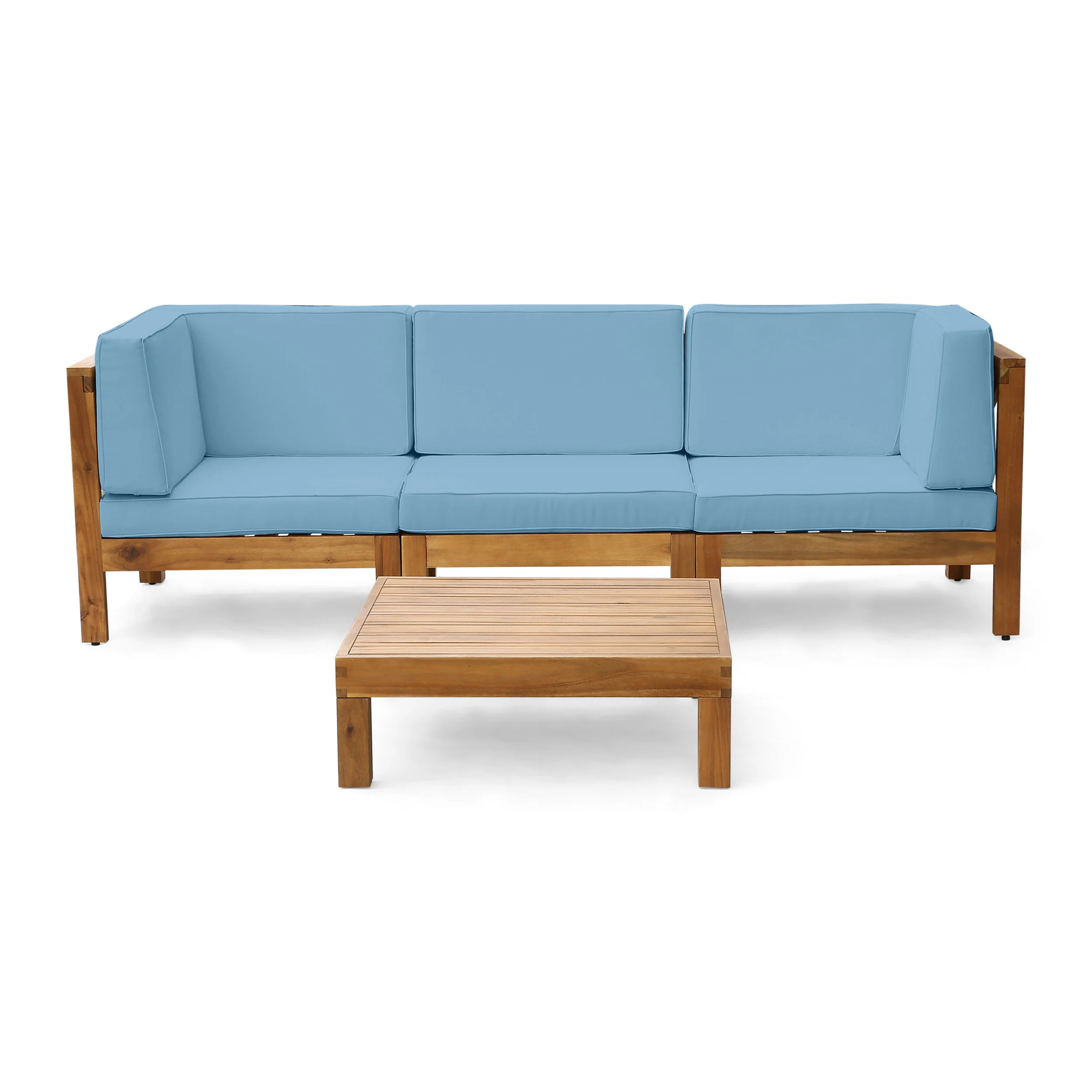 Brava Outdoor Modular Acacia Wood Sofa and Coffee Table Set with Cushions - furnishings