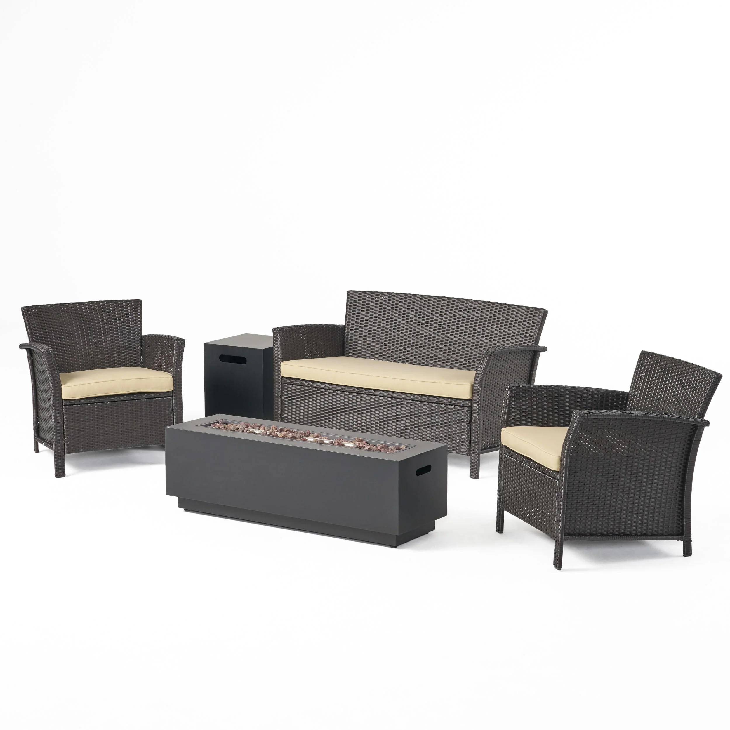 Mason Outdoor 4 Seater Wicker Chat Set with Fire Pit - furnishings