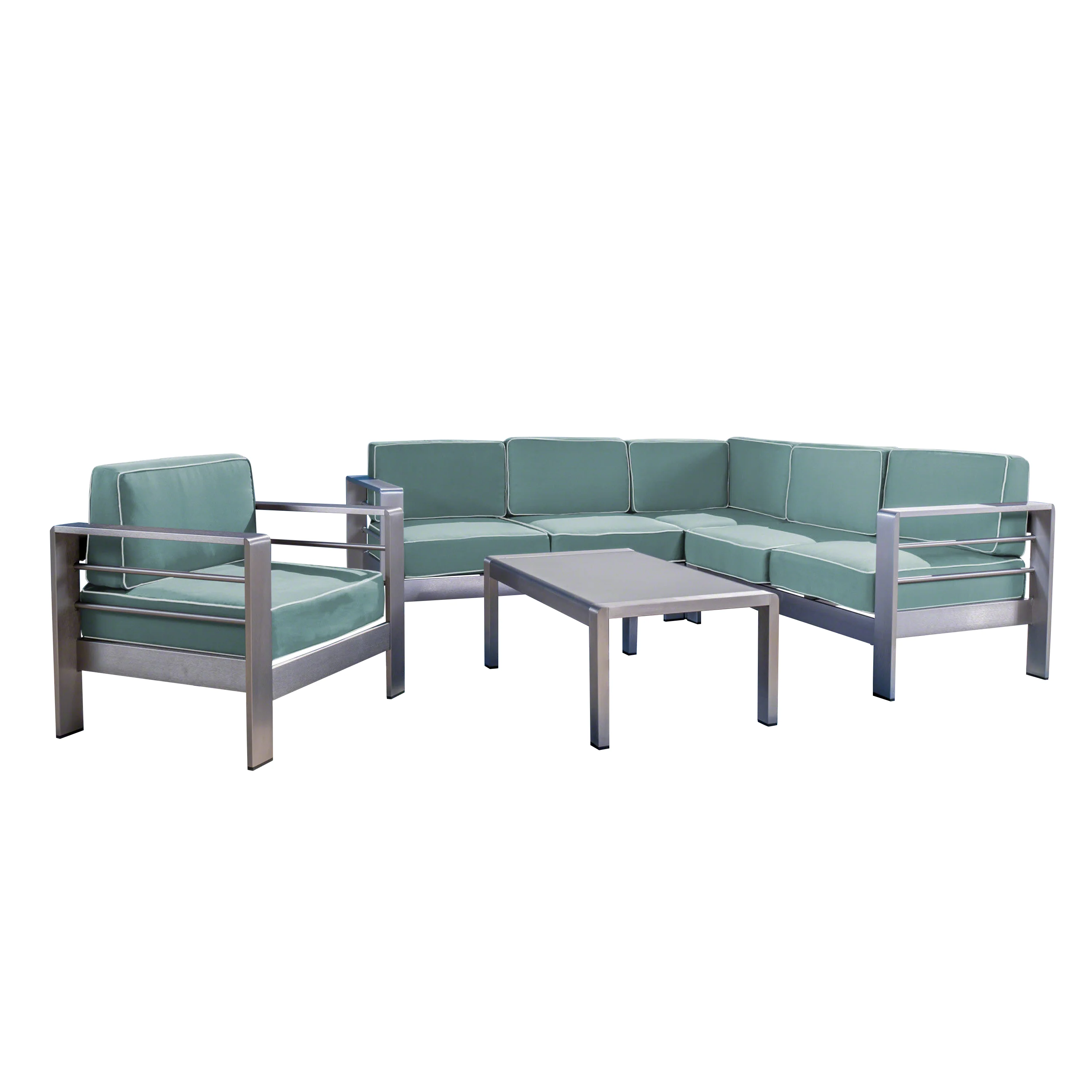Crested Bay Outdoor Aluminum 5 Piece Sofa Set with Sunbrella Cushions - furnishings