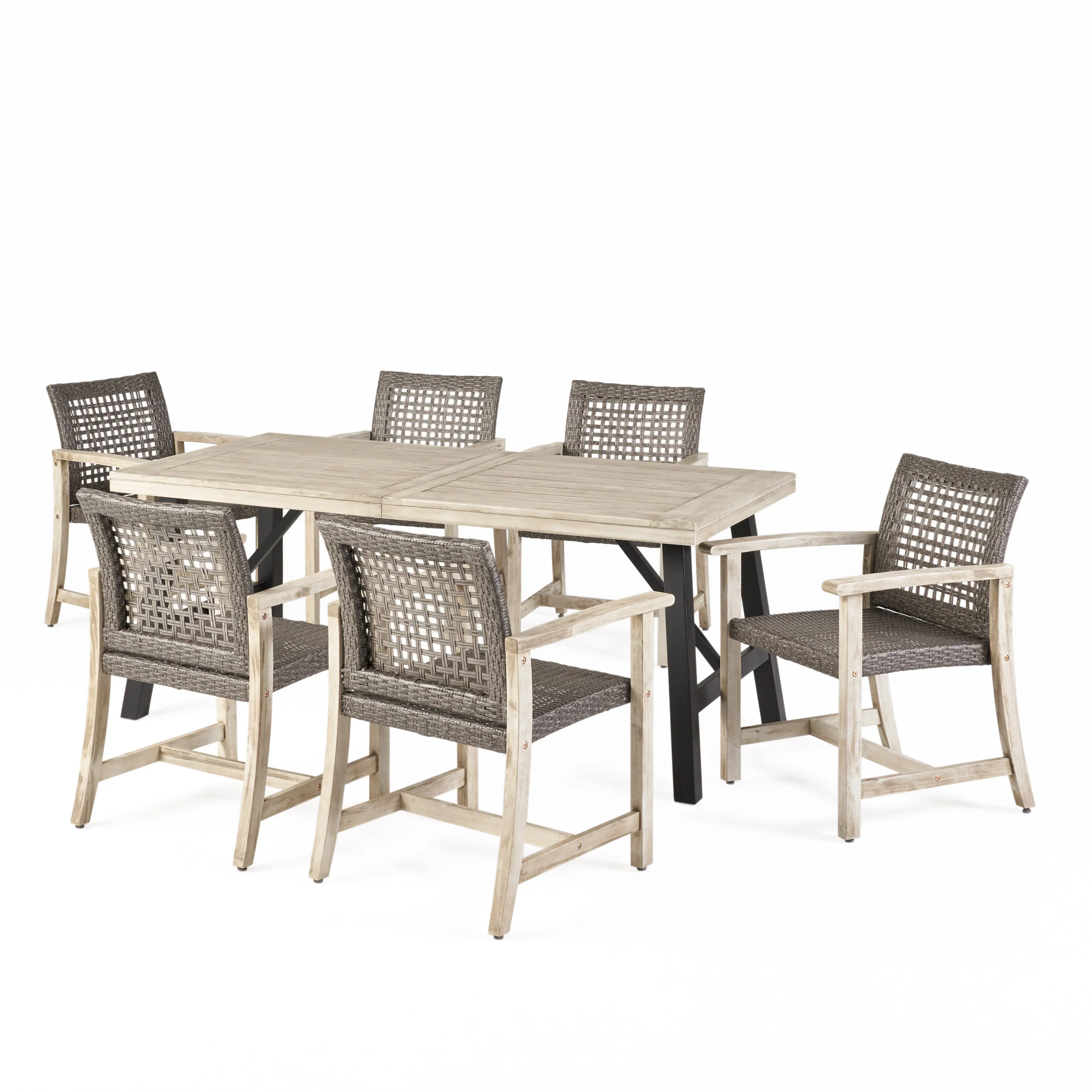 Danis 6 Seater Outdoor Acacia Wood and Wicker Dining Set - furnishings