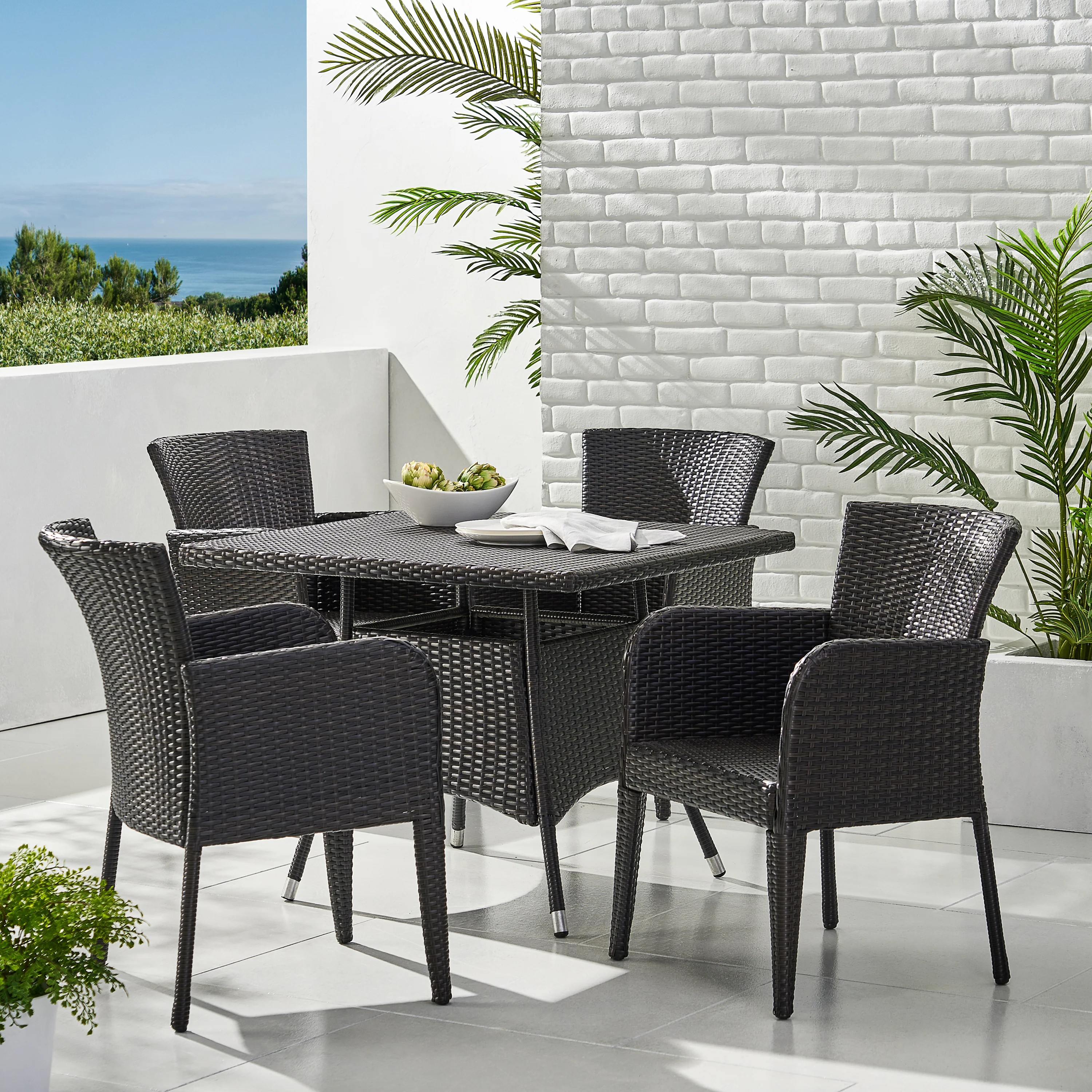 Clinton Outdoor 5-piece Brown Wicker Dining Set - furnishings
