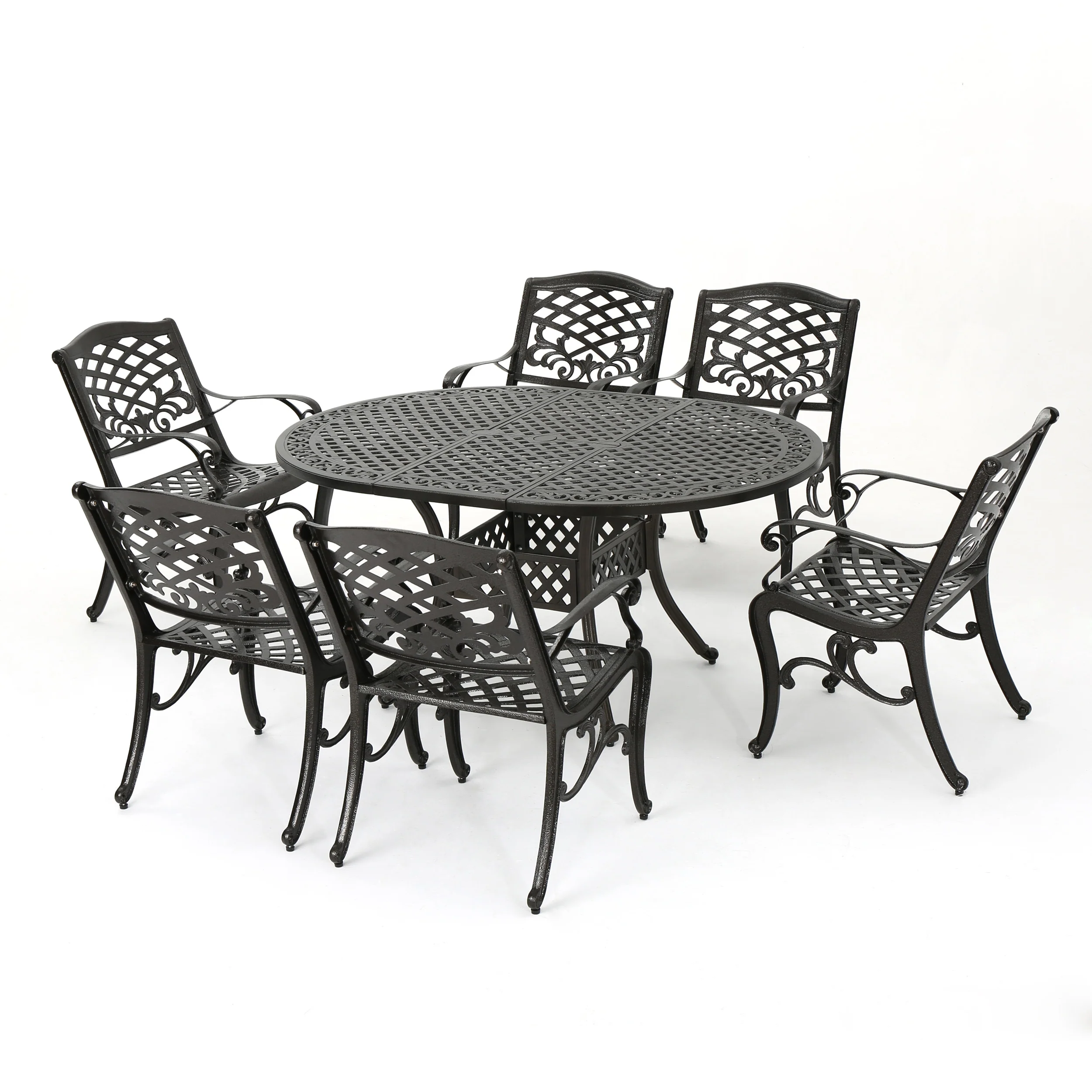 Clarisse Outdoor 7 Piece Dining Set with Expandable Aluminum Table - furnishings