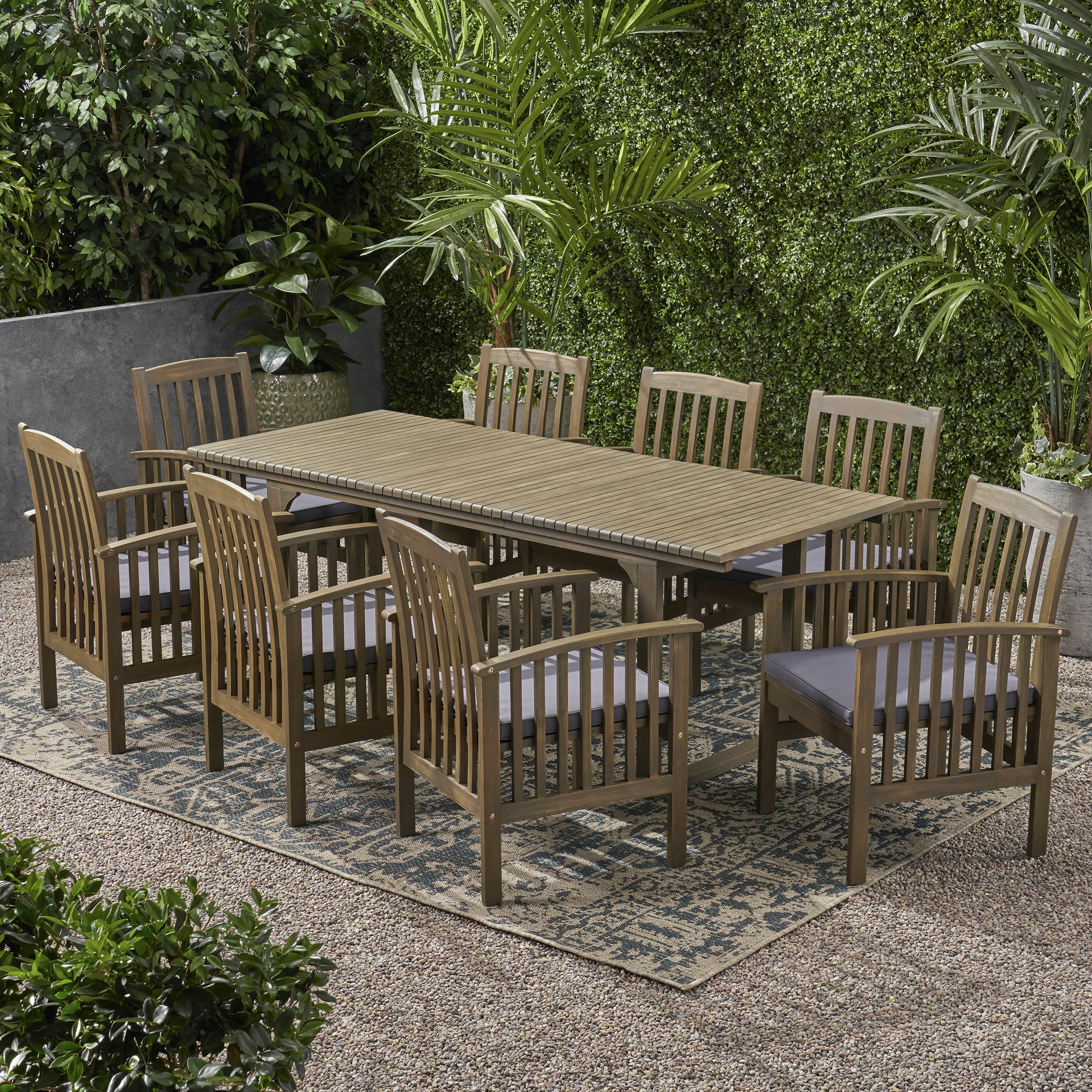Bowdon Outdoor 8 Seater Expandable Acacia Wood Dining Set - furnishings