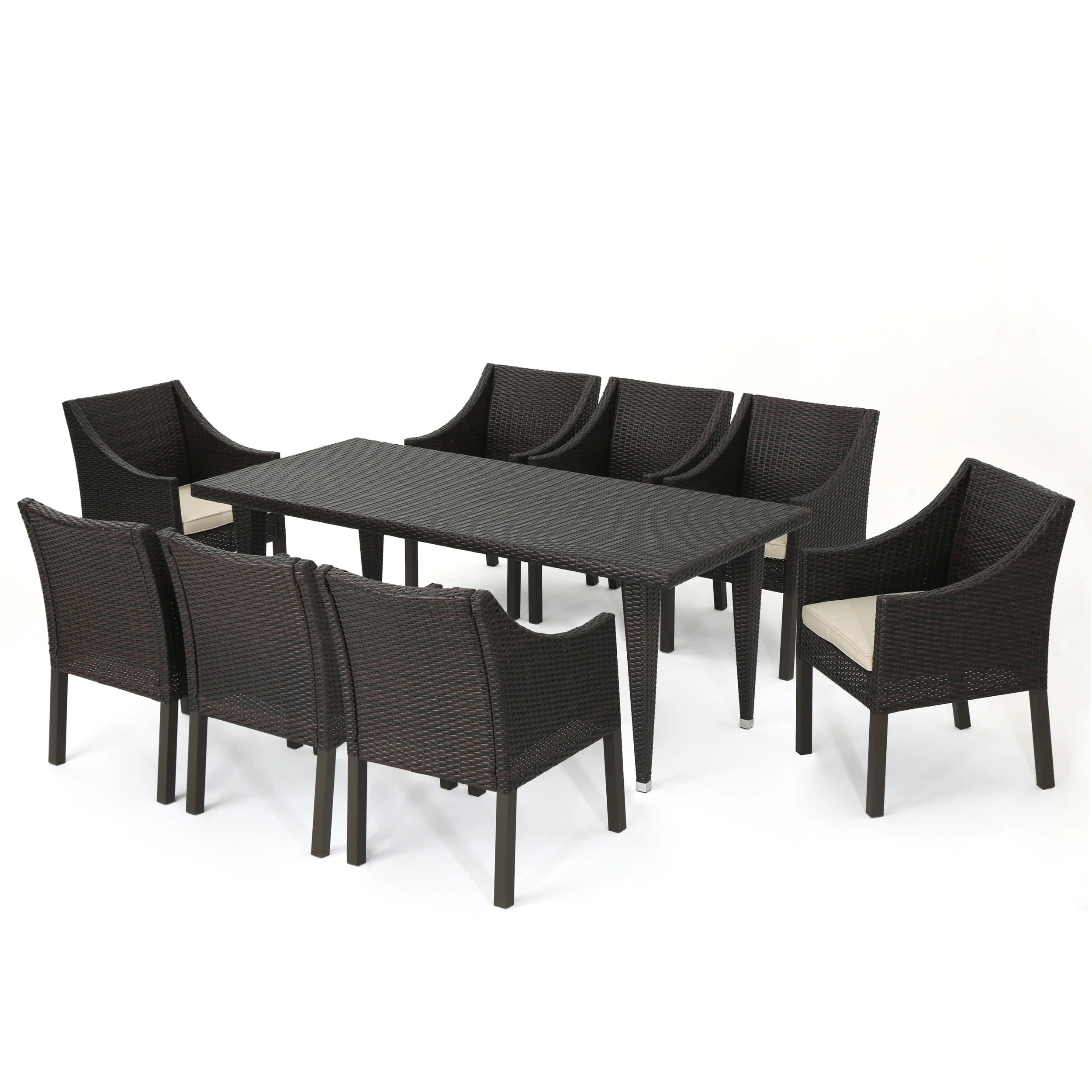 Alanna Outdoor 9 Piece Wicker Dining Set with Water Resistant Cushions - furnishings
