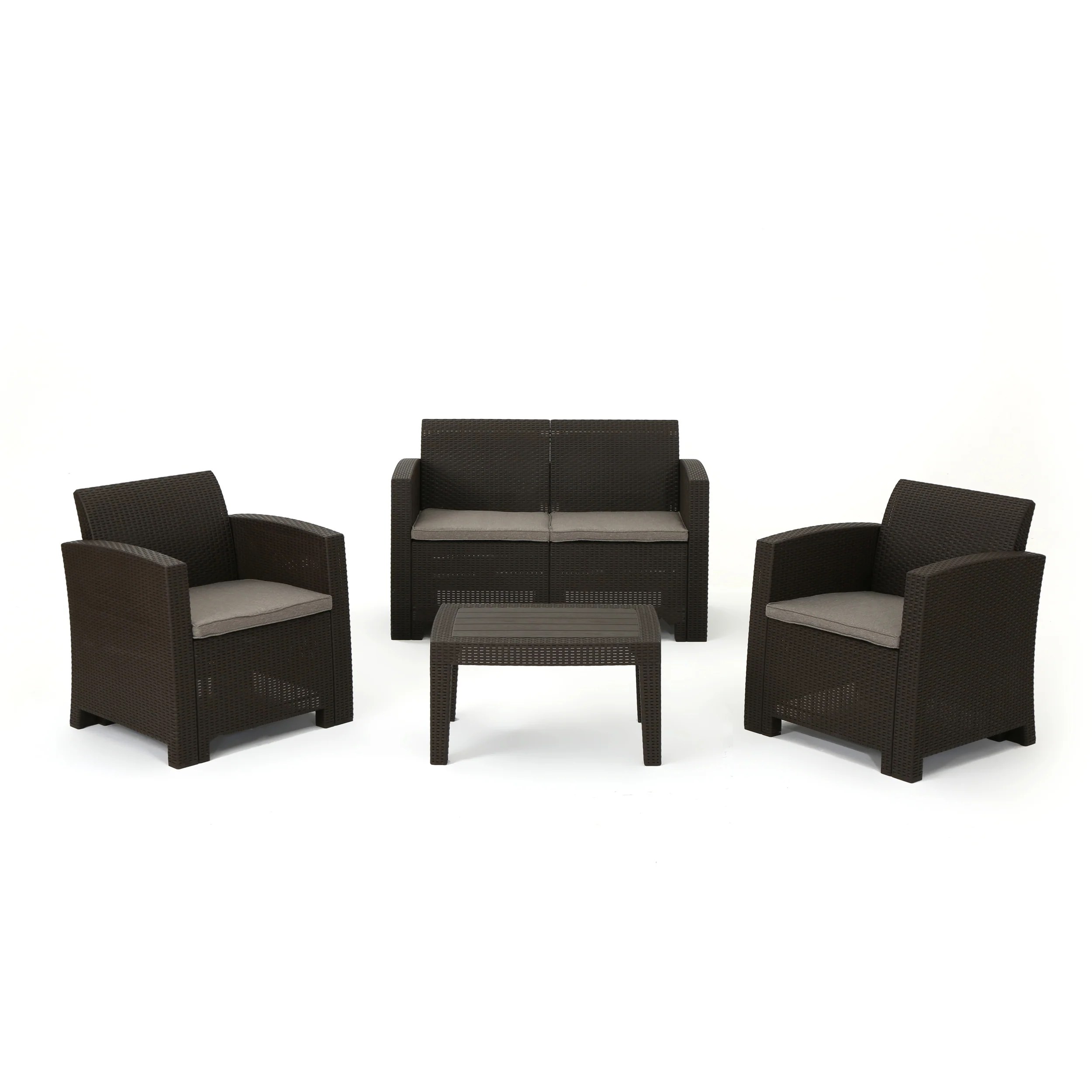 Dayton Outdoor 4 Piece Faux Wicker Rattan Chat Set with Water Resistant Cushions - furnishings