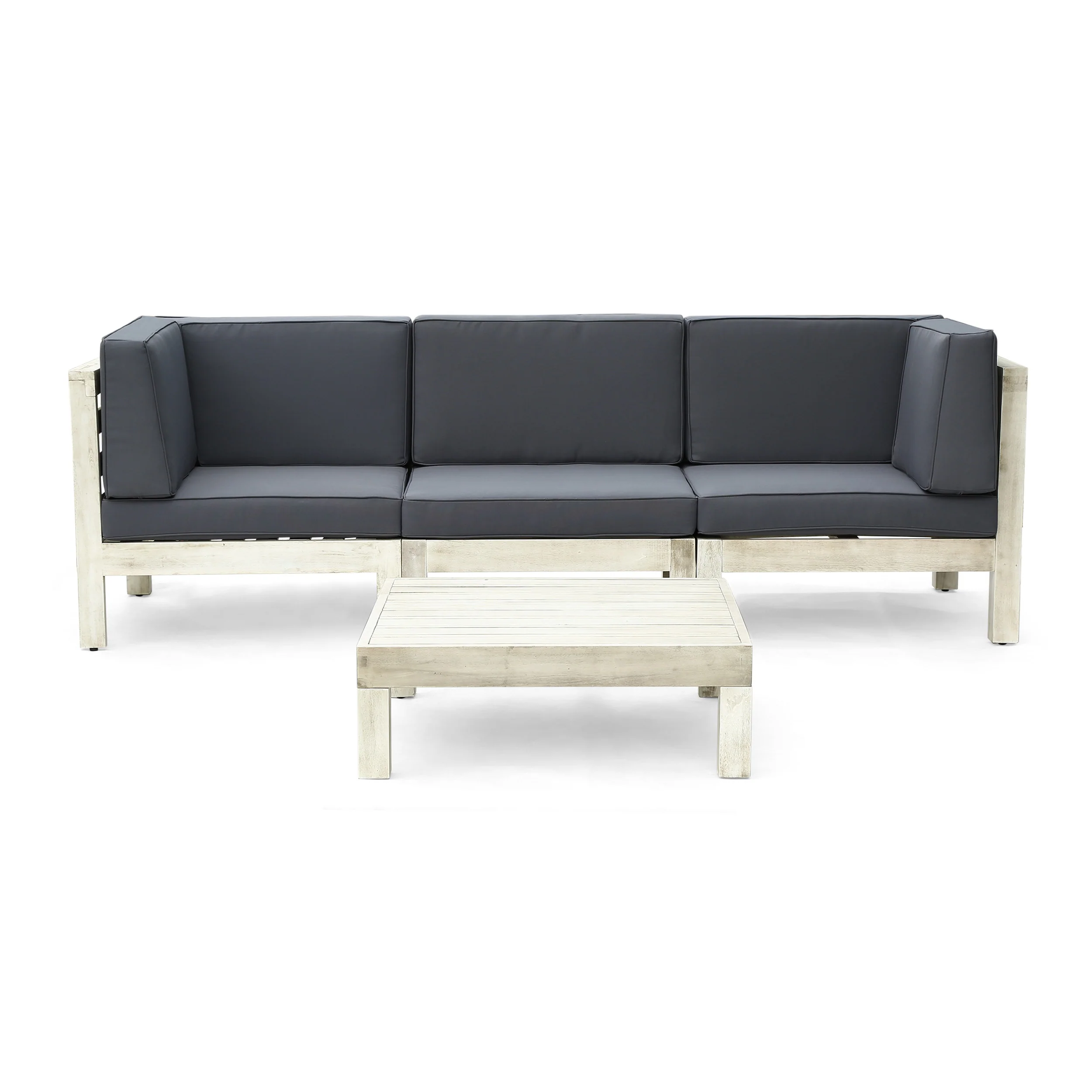 Brava Outdoor Modular Acacia Wood Sofa and Coffee Table Set with Cushions - furnishings