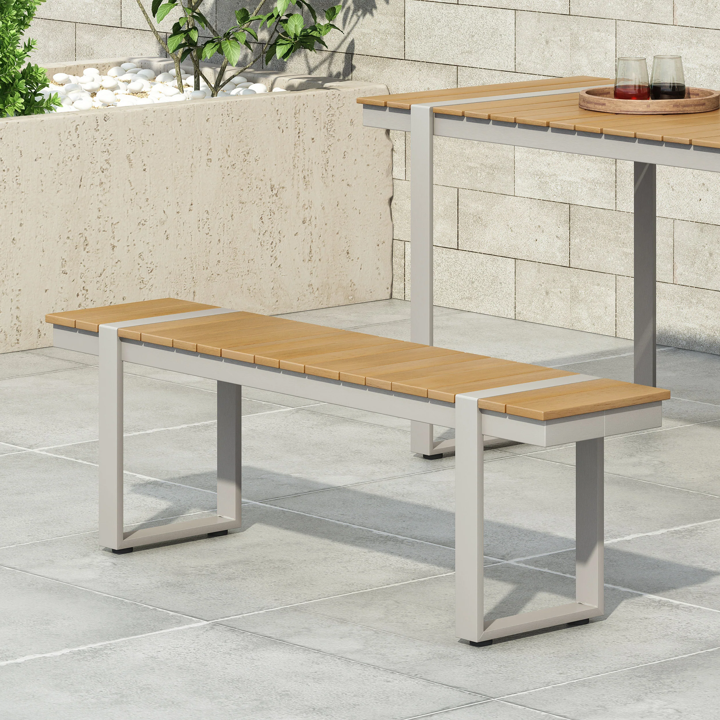 Mora Outdoor Aluminum Dining Bench - furnishings
