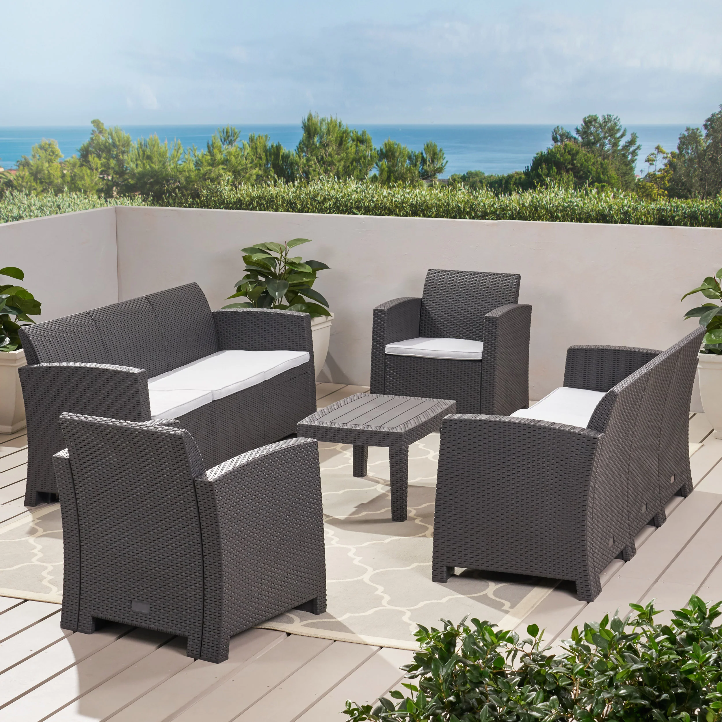 Jacob Outdoor 5 Piece Faux Wicker Rattan Style Chat Set - furnishings