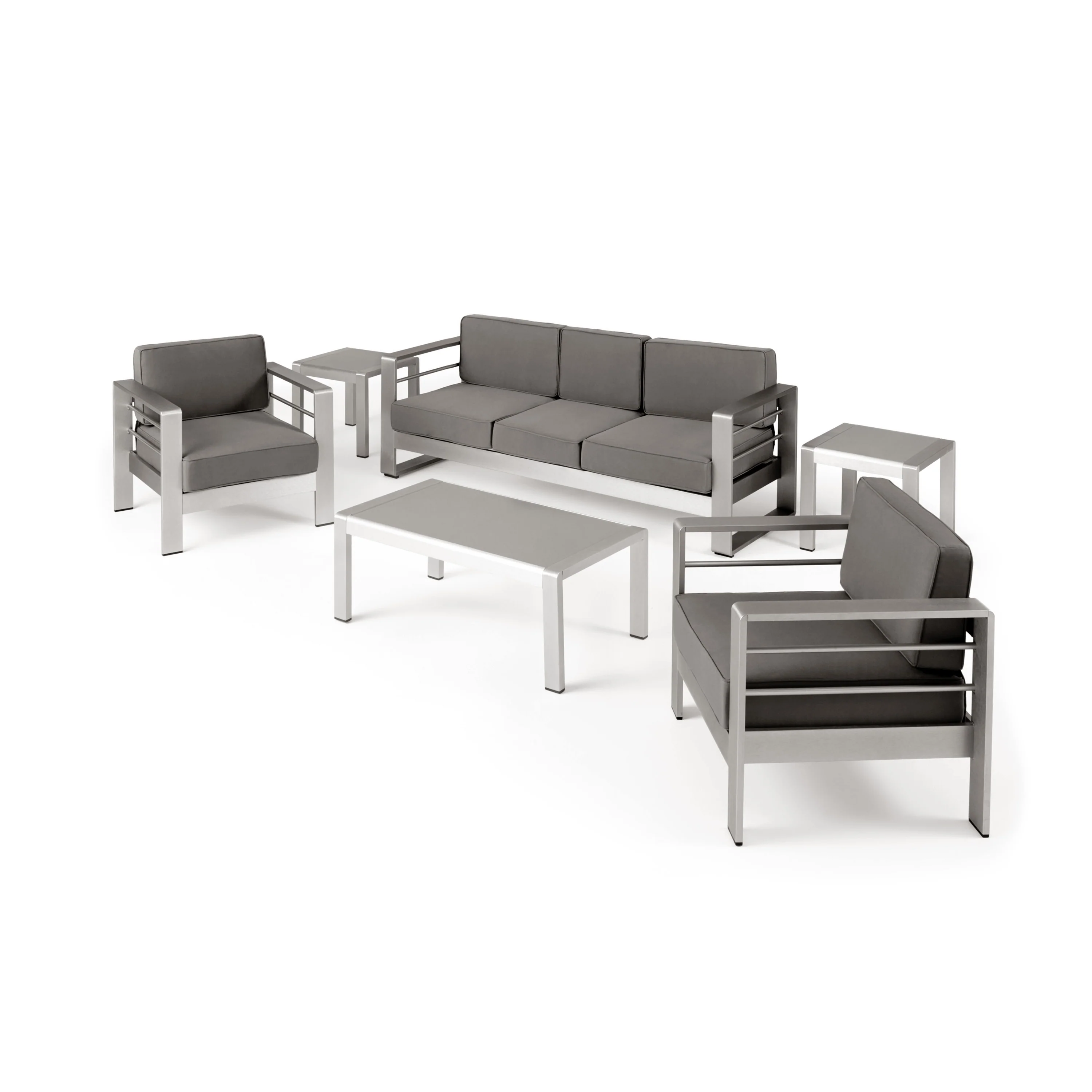 Cherie Outdoor 5 Seater Aluminum Sofa Chat Set with 2 Side Tables - furnishings