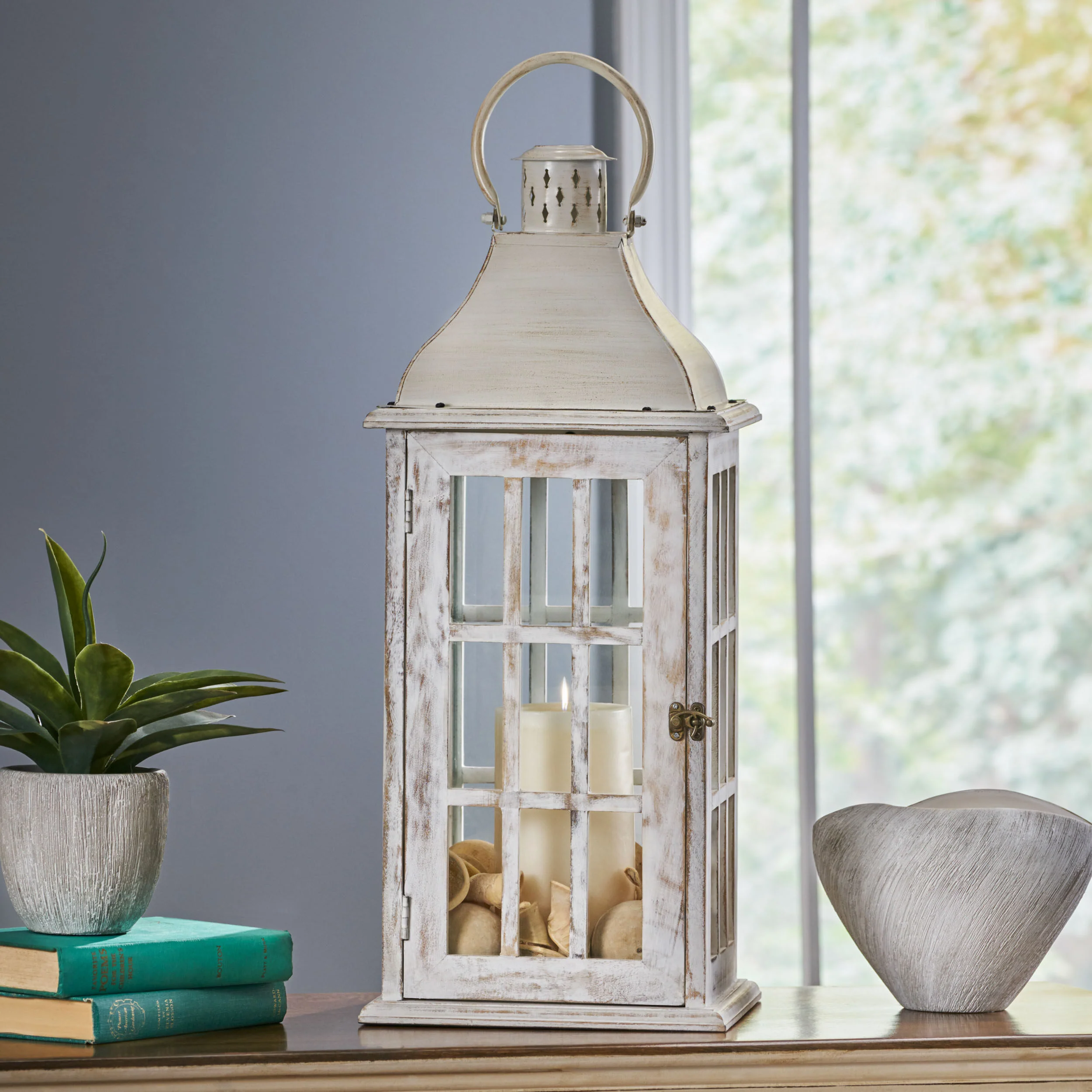 Reigle Coastal Handcrafted Mango Wood Decorative Lantern - furnishings