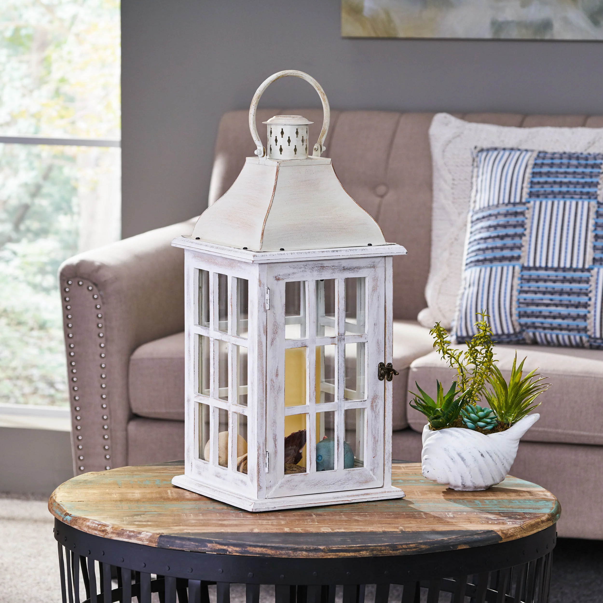Reigle Coastal Handcrafted Mango Wood Decorative Lantern - furnishings