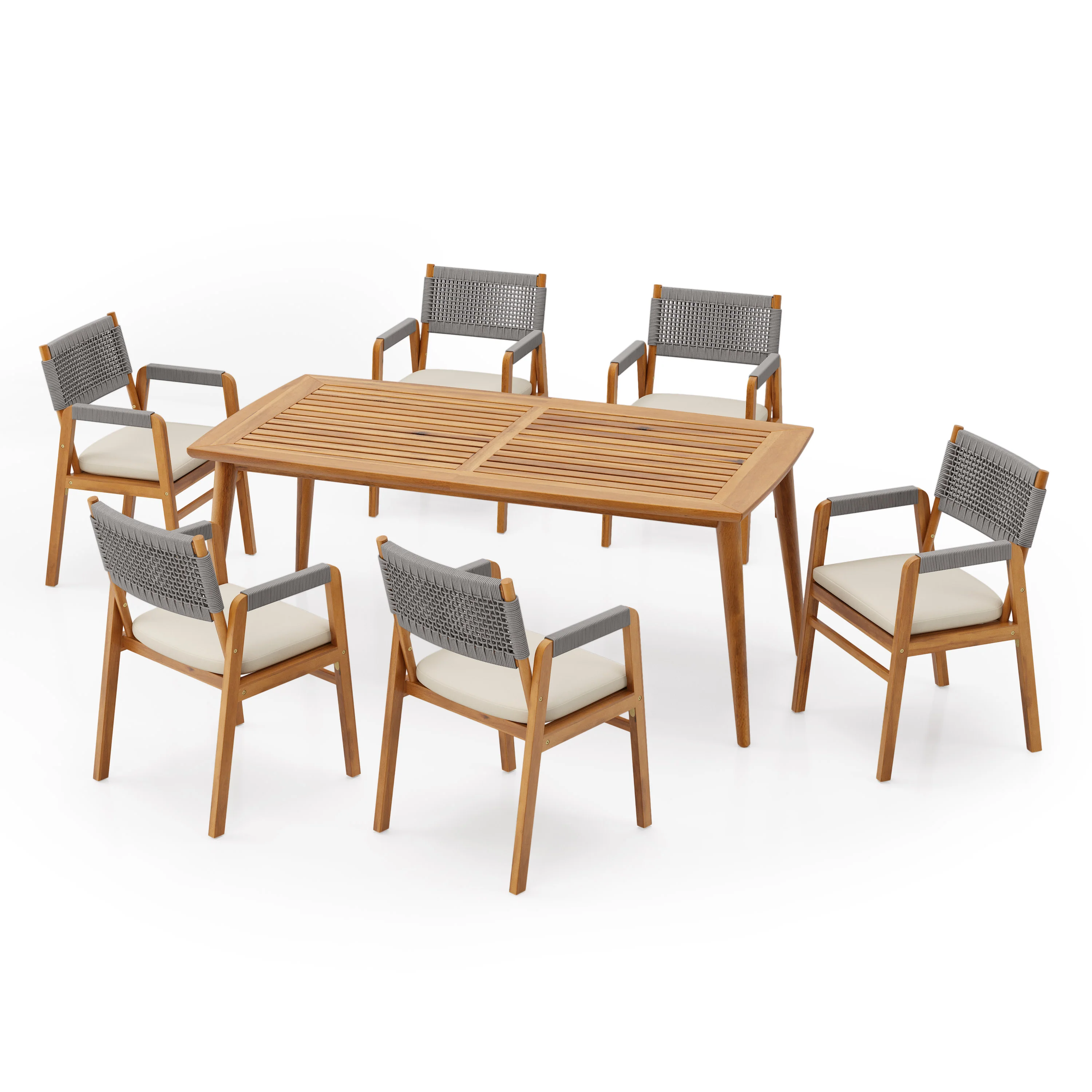 Rowana Outdoor Dining Set 6 Chairs with Table, Wood Finish - furnishings
