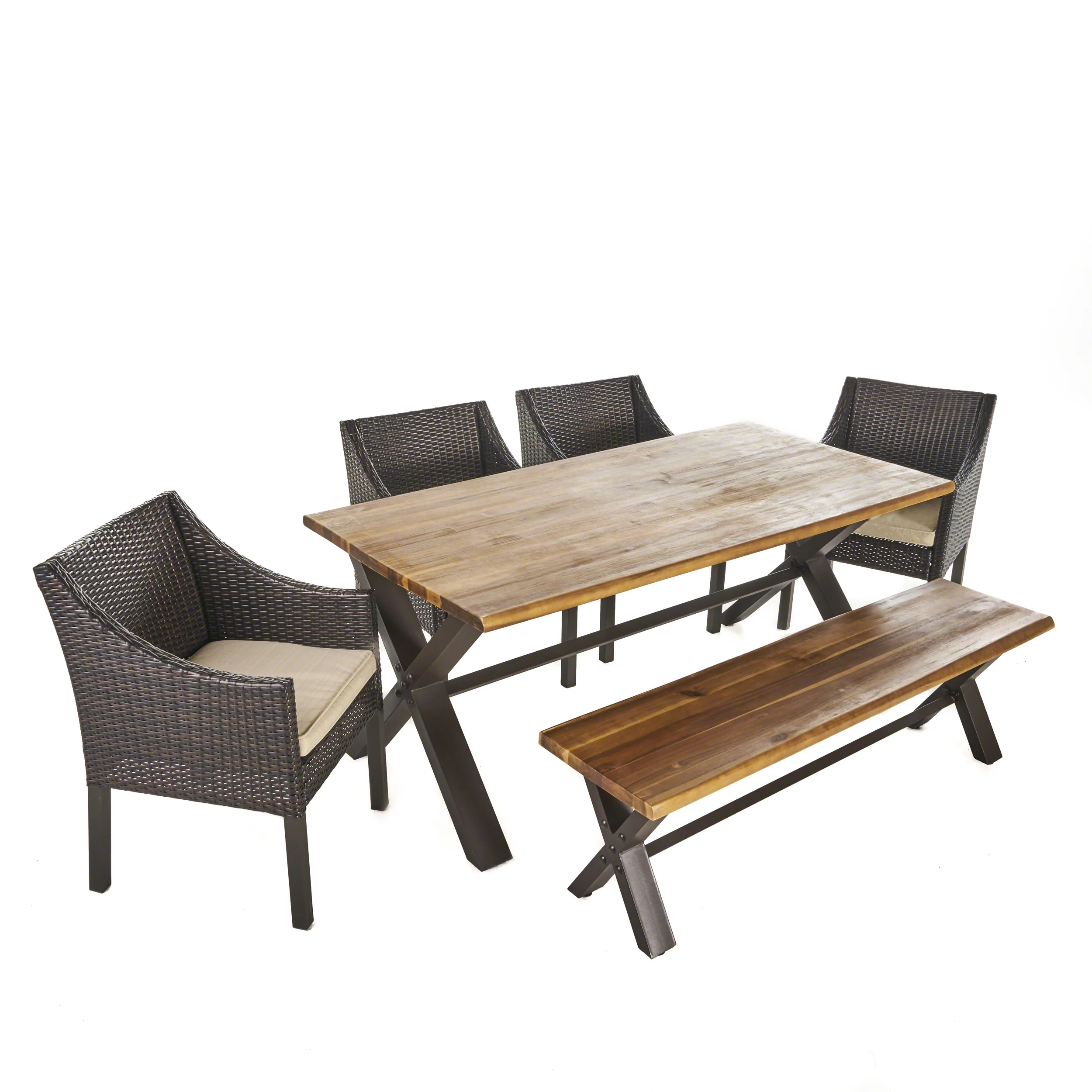 Helen Outdoor 6 Piece Teak Finished Acacia Wood Dining Set - furnishings