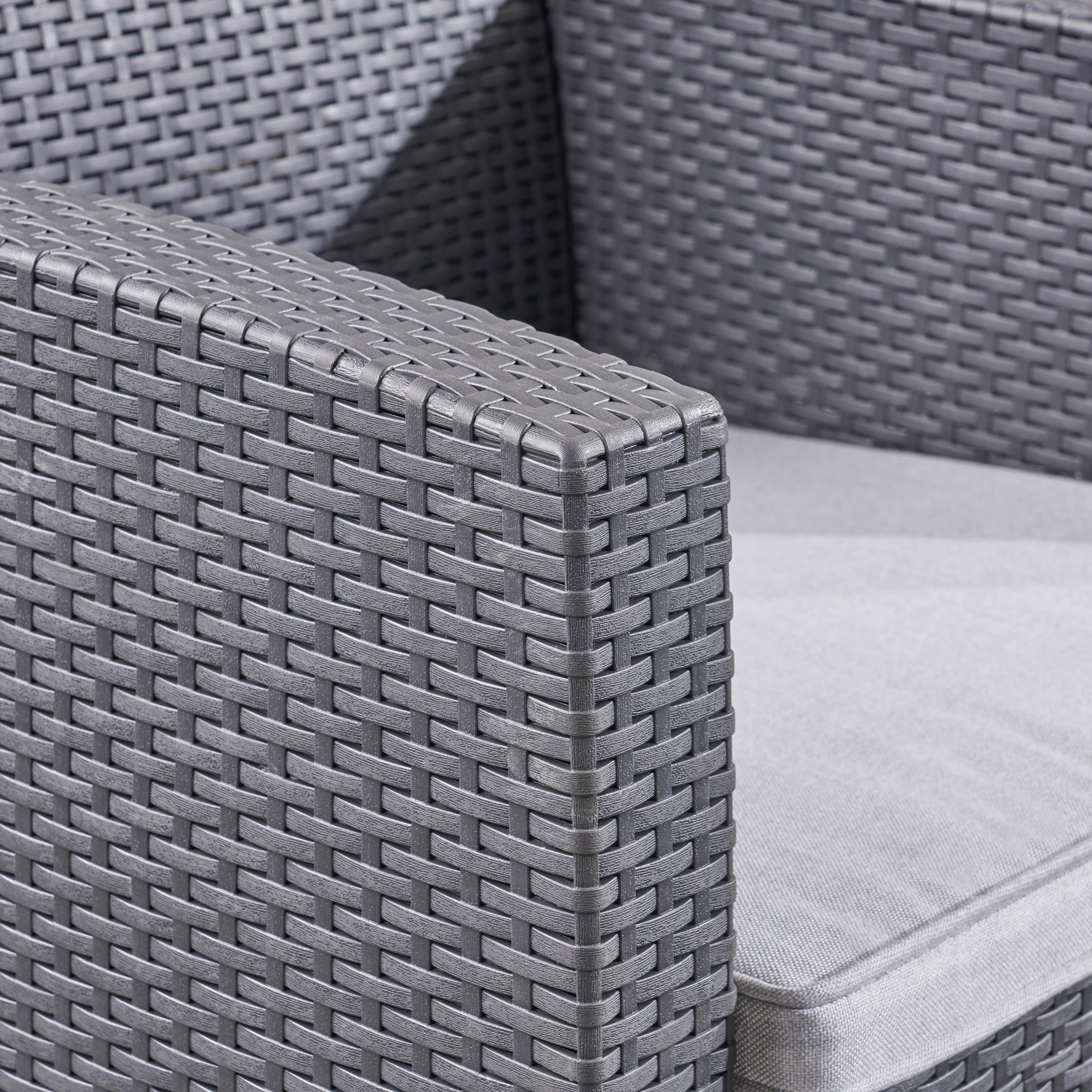 Dane Outdoor 5-Seater Wicker Print Chat Set with Fire Pit and Tank Holder, Charcoal with Light Gray and Dark Gray - furnishings