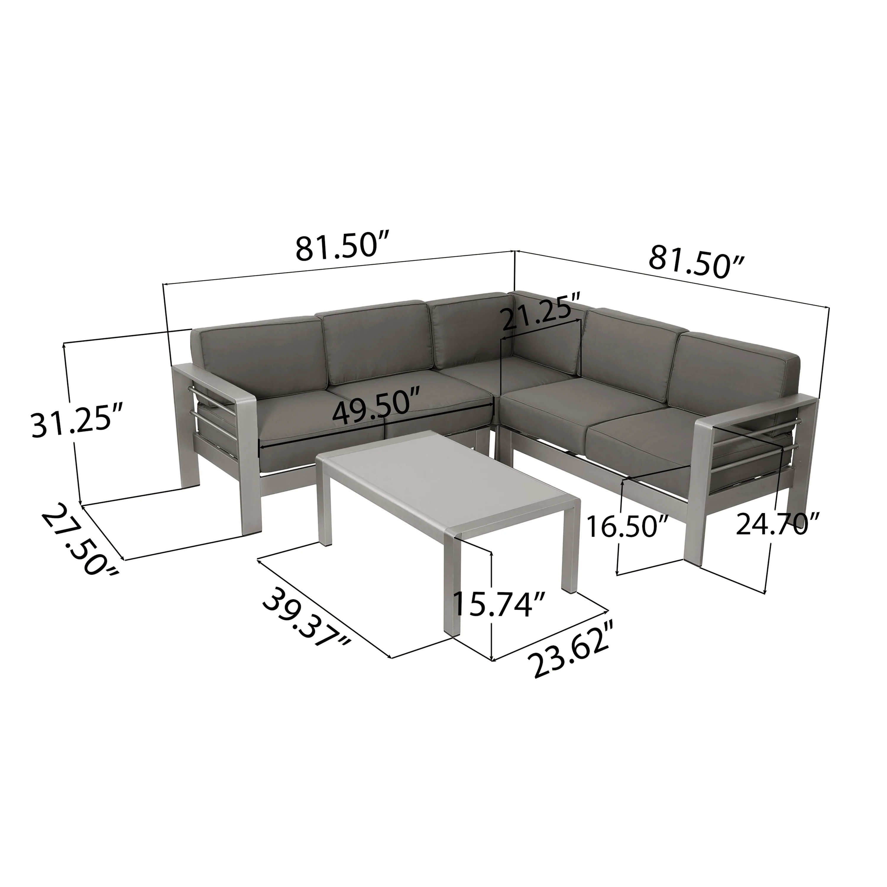 Sonora Outdoor Aluminum 4-piece Sofa Set with Cushions - furnishings