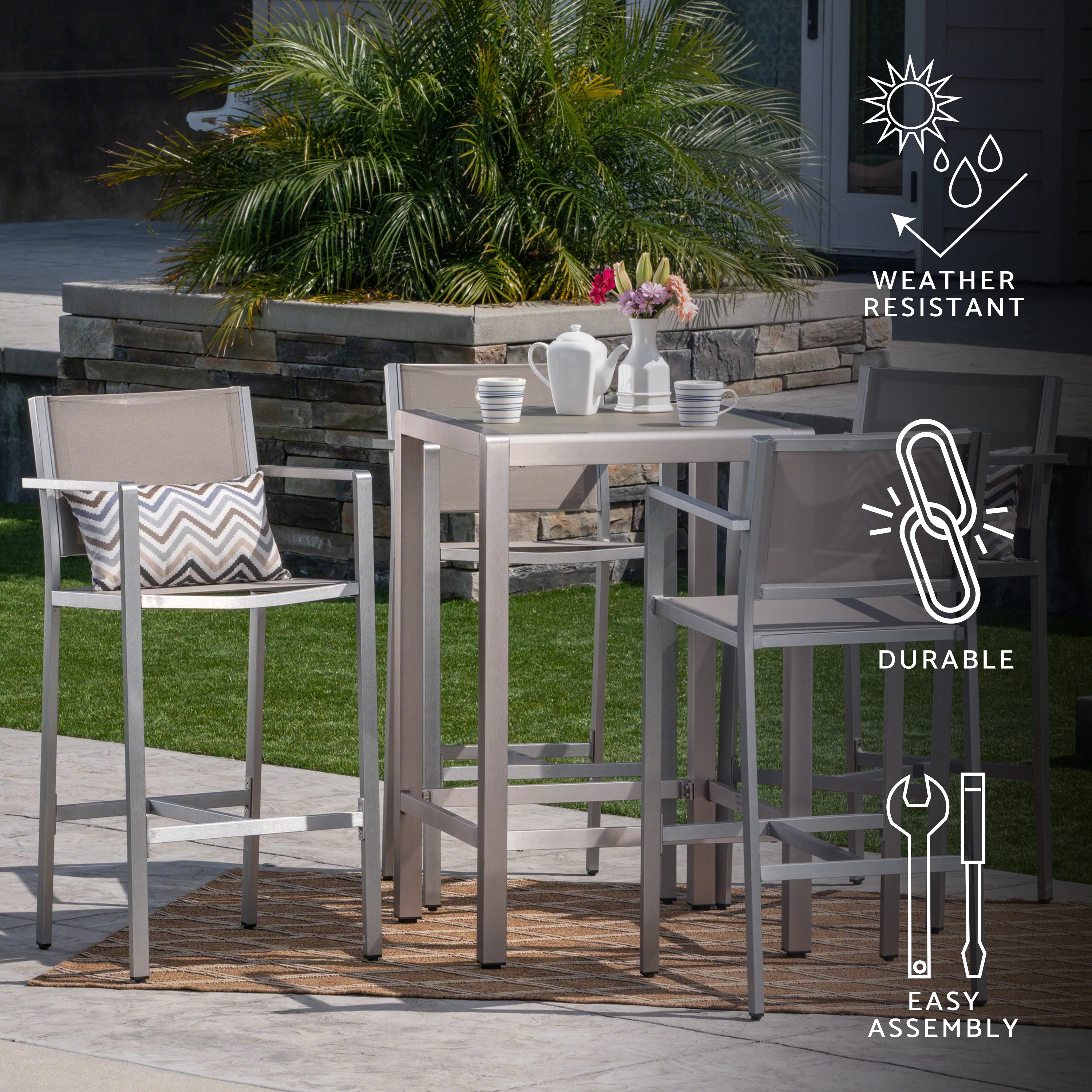 Outdoor Aluminum 5 Piece Bar Set - furnishings