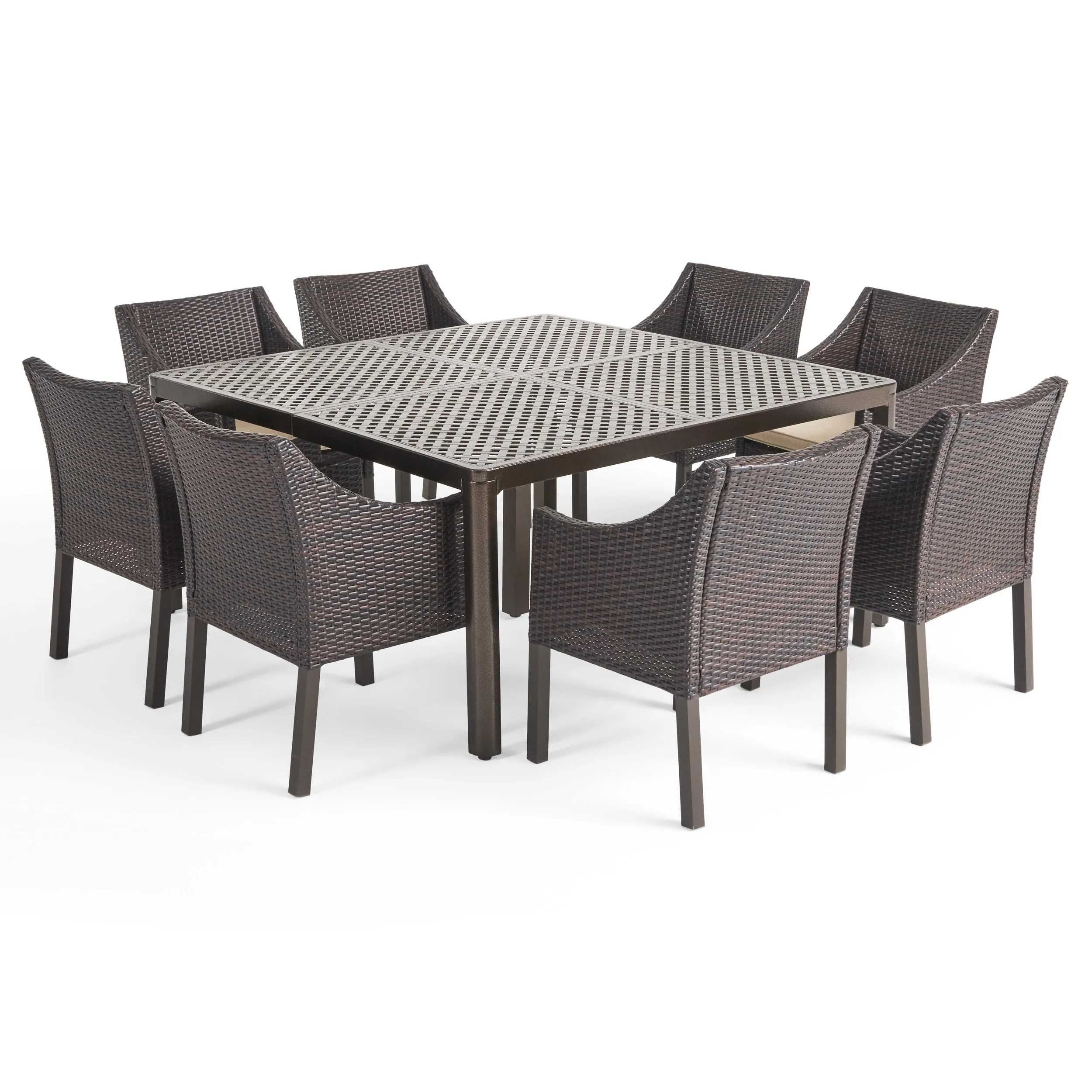 Megan Outdoor Aluminum and Wicker 8 Seater Dining Set - furnishings