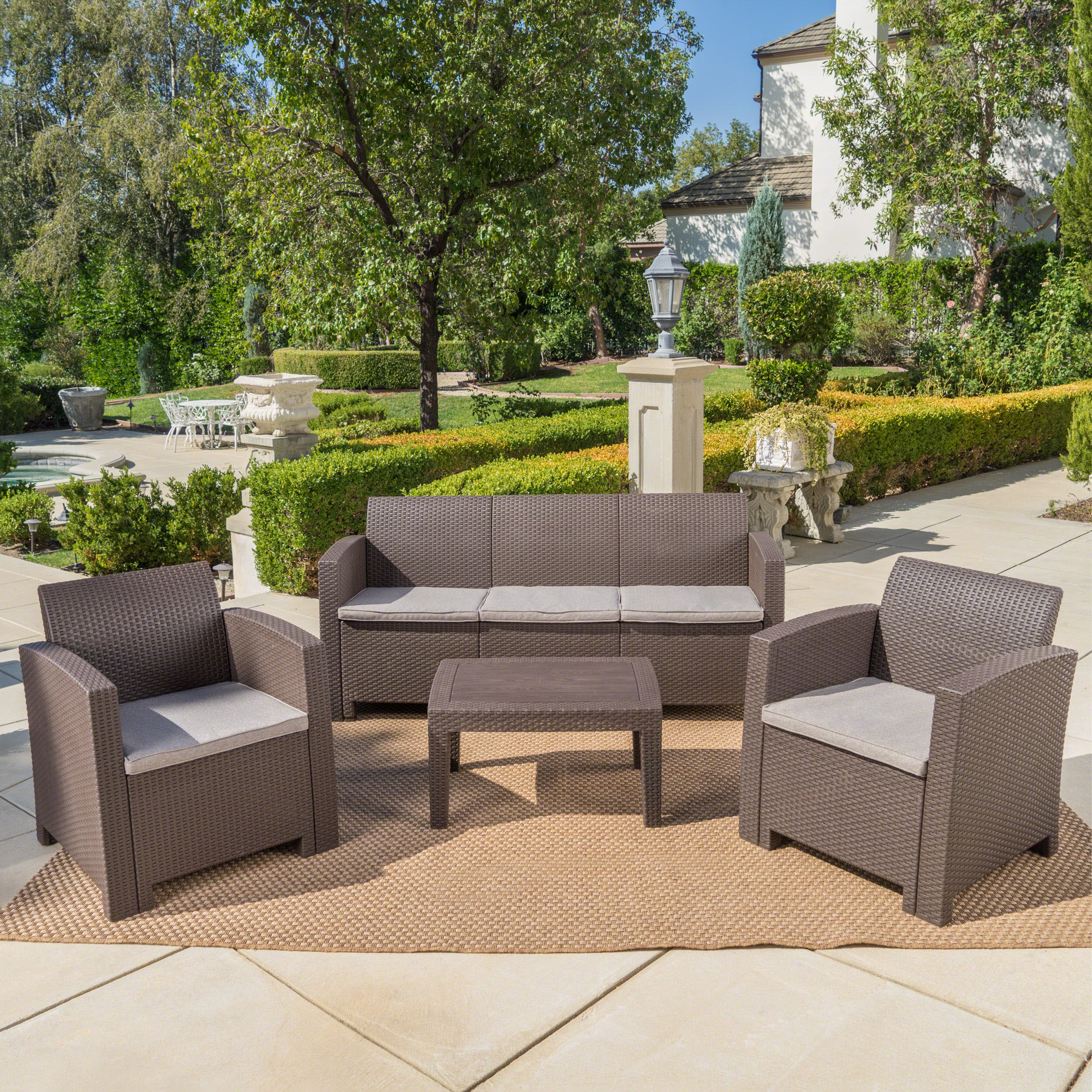 Jacob Outdoor 4 Piece Charcoal Faux Wicker Rattan Style Chat Set - furnishings