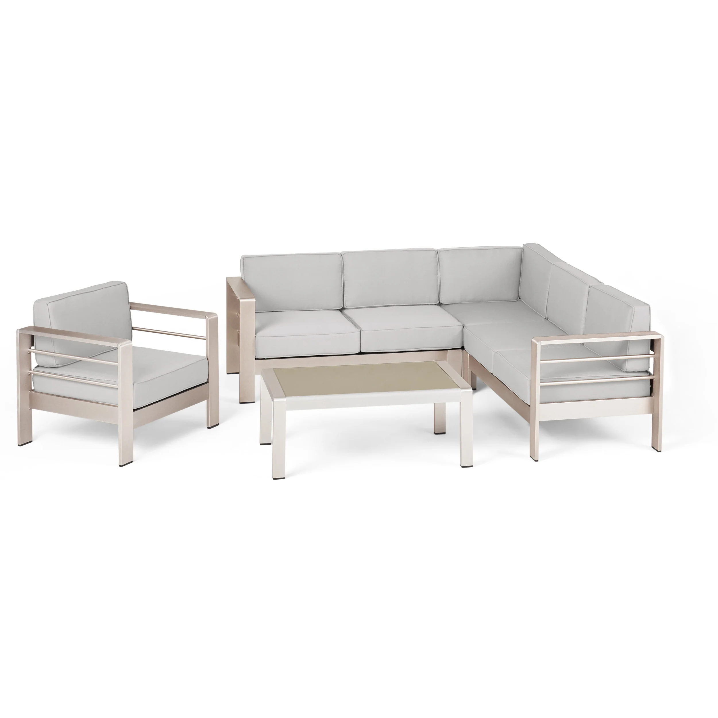 Crested Bay Outdoor Aluminum 5 Piece Sofa Set with Sunbrella Cushions - furnishings