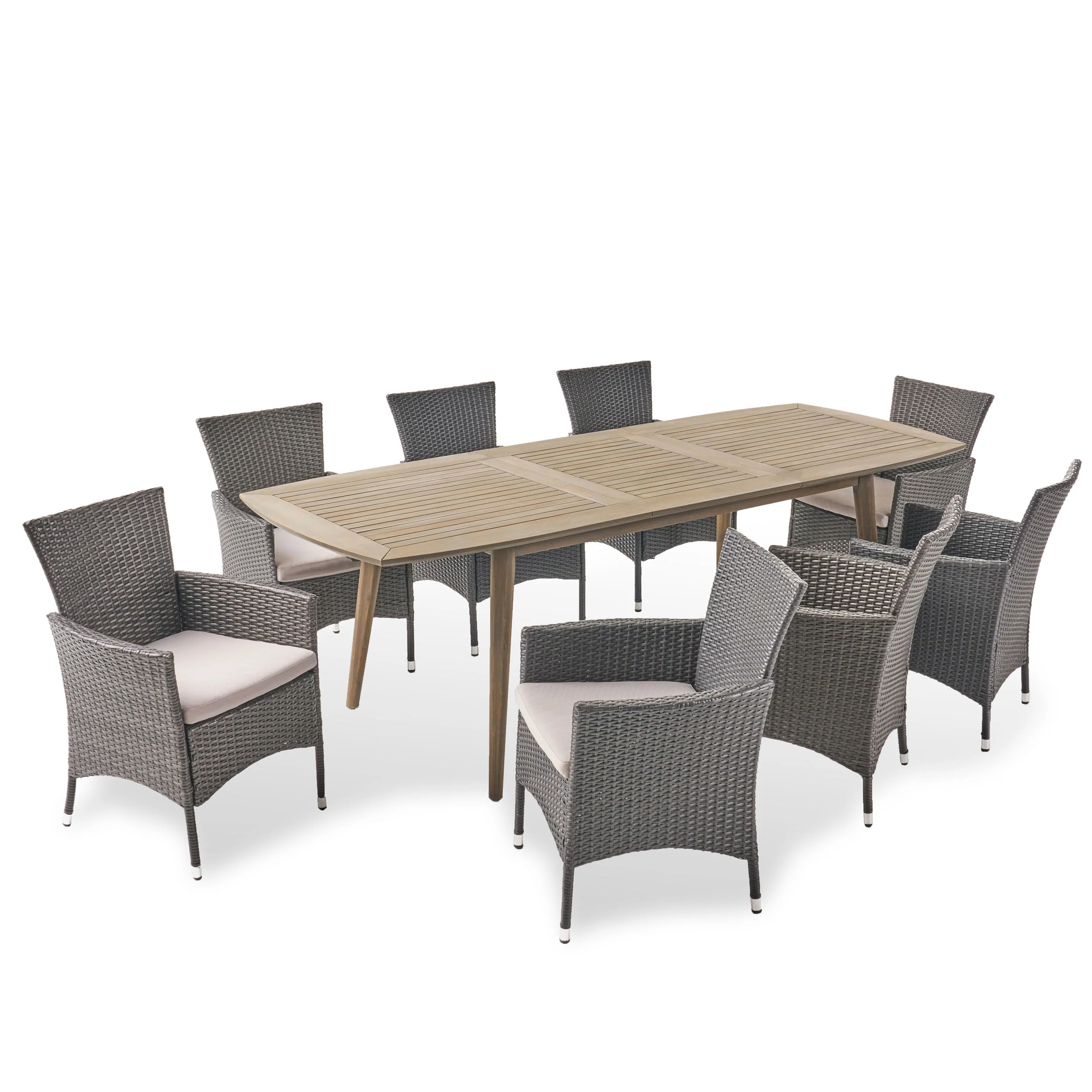 Stefan Outdoor Wood and Wicker Expandable 8 Seater Dining Set - furnishings